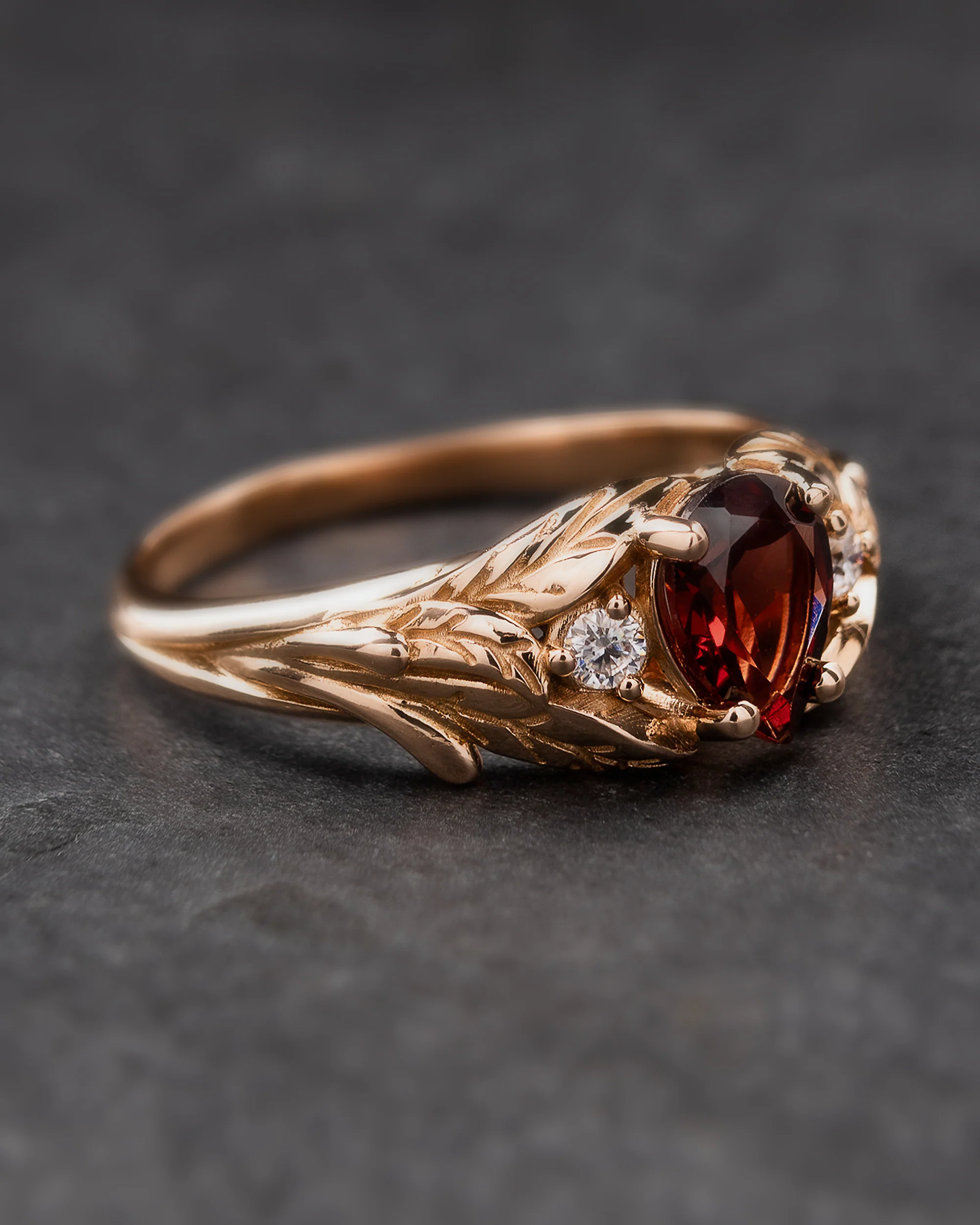 READY TO SHIP Wisteria engagement ring with garnet and diamonds, 14K rose gold, RING SIZES: 5.5 - 8.5 US - Image 3
