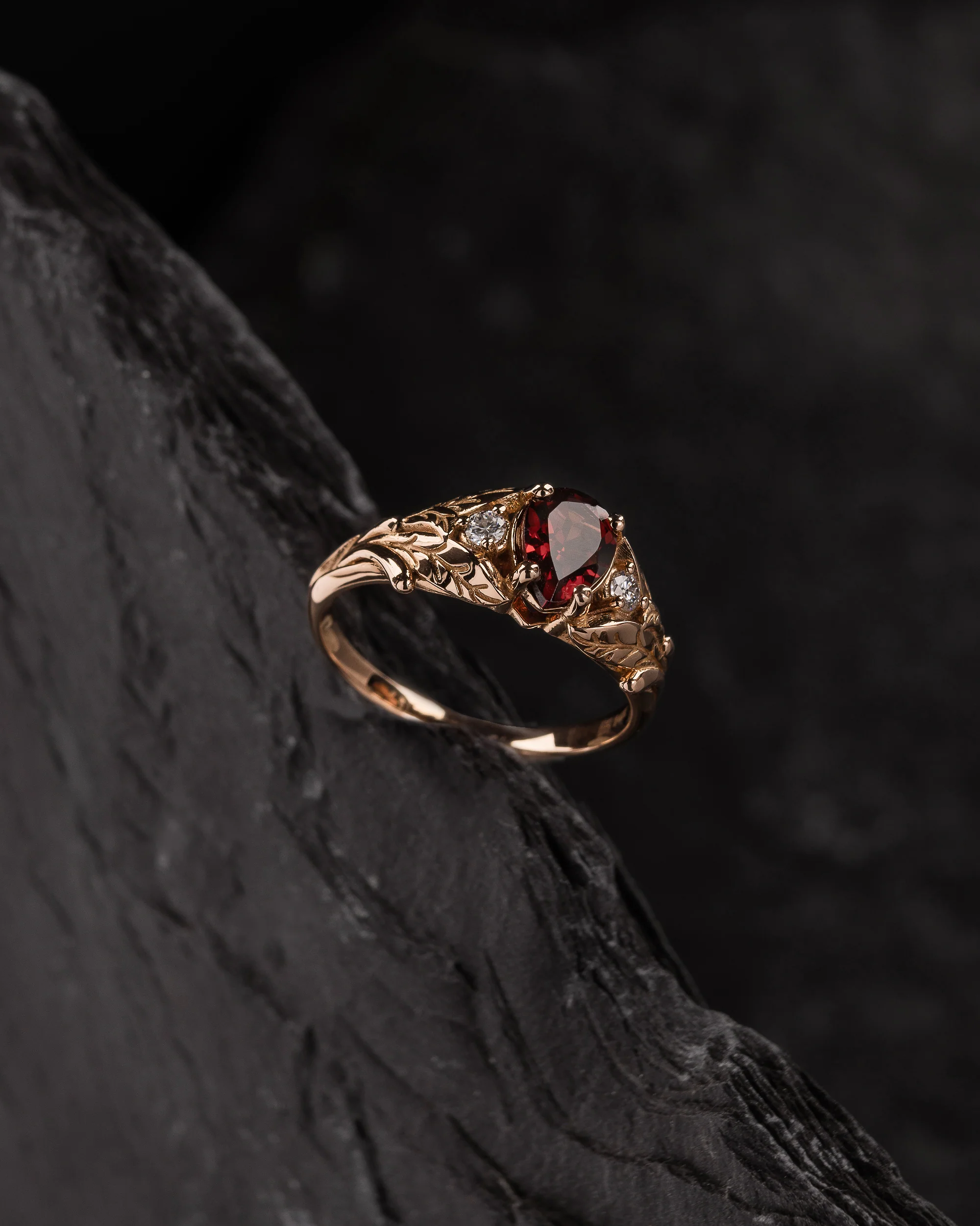READY TO SHIP Wisteria engagement ring with garnet and diamonds, 14K rose gold, RING SIZES: 5.5 - 8.5 US - Image 4