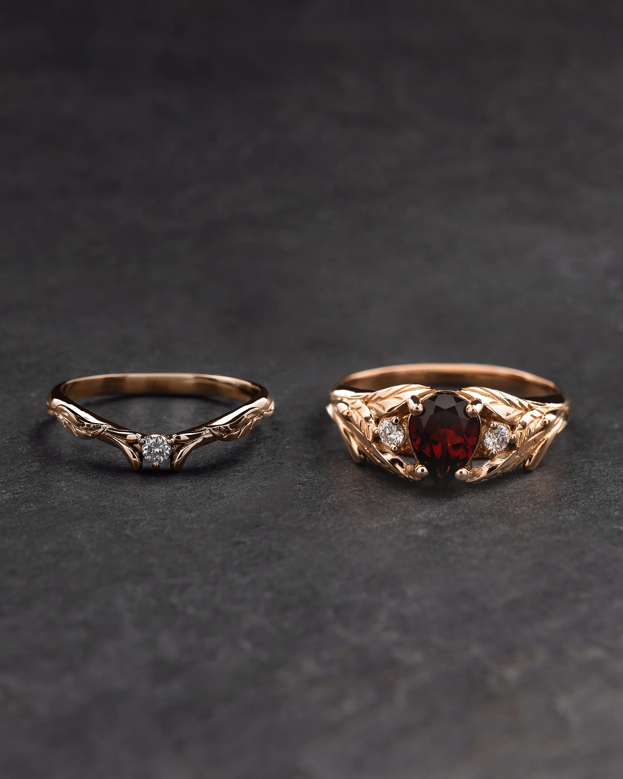 READY TO SHIP Wisteria engagement ring with garnet and diamonds, 14K rose gold, RING SIZES: 5.5 - 8.5 US - Image 5