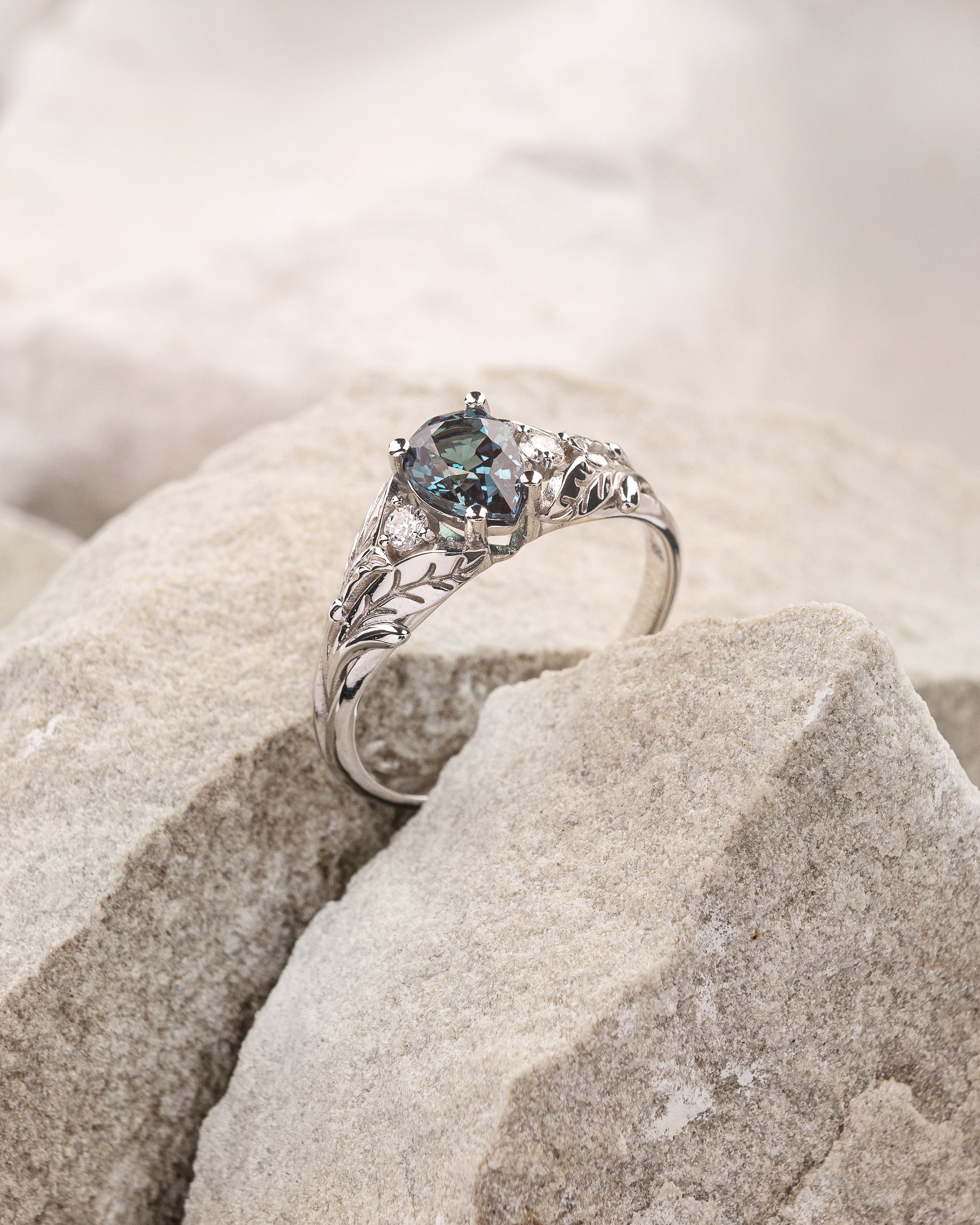 READY TO SHIP Wisteria in 14K white gold, pear alexandrite 7x5 mm, accent lab diamonds, RING SIZE 5.5 - 10.5 US - Image 2