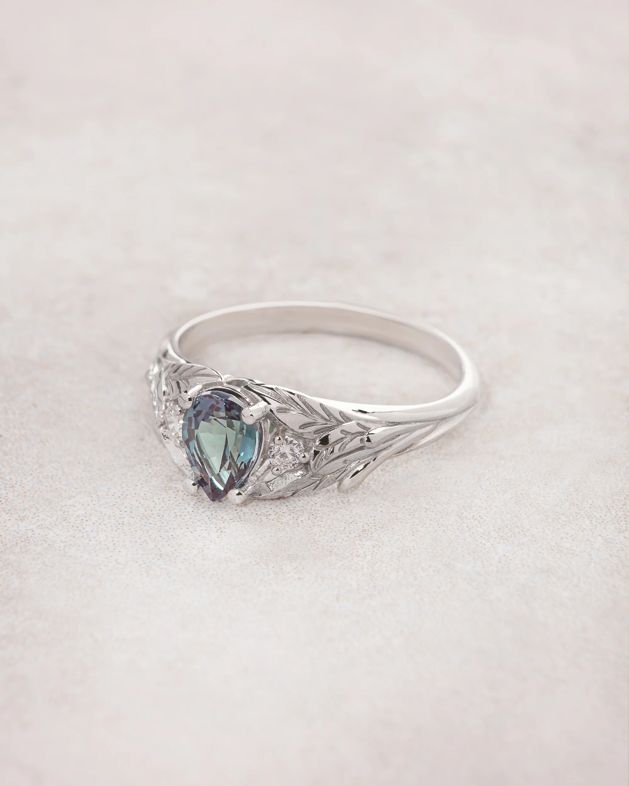 READY TO SHIP Wisteria in 14K white gold, pear alexandrite 7x5 mm, accent lab diamonds, RING SIZE 5.5 - 10.5 US - Image 3