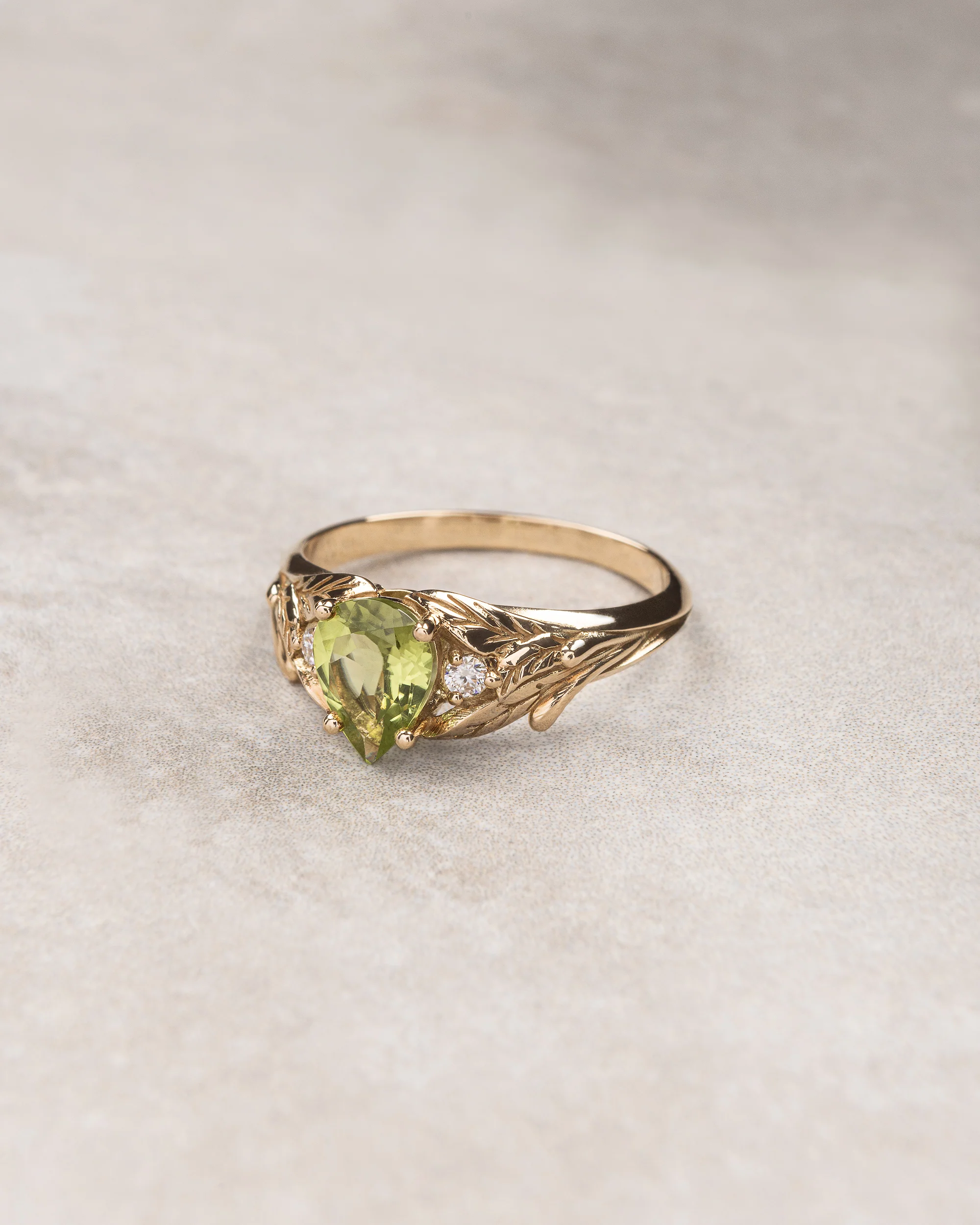 READY TO SHIP: Wisteria leaf ring with peridot and diamonds, 14K yellow gold, RING SIZES: 5.5 - 8.5 US - Image 3
