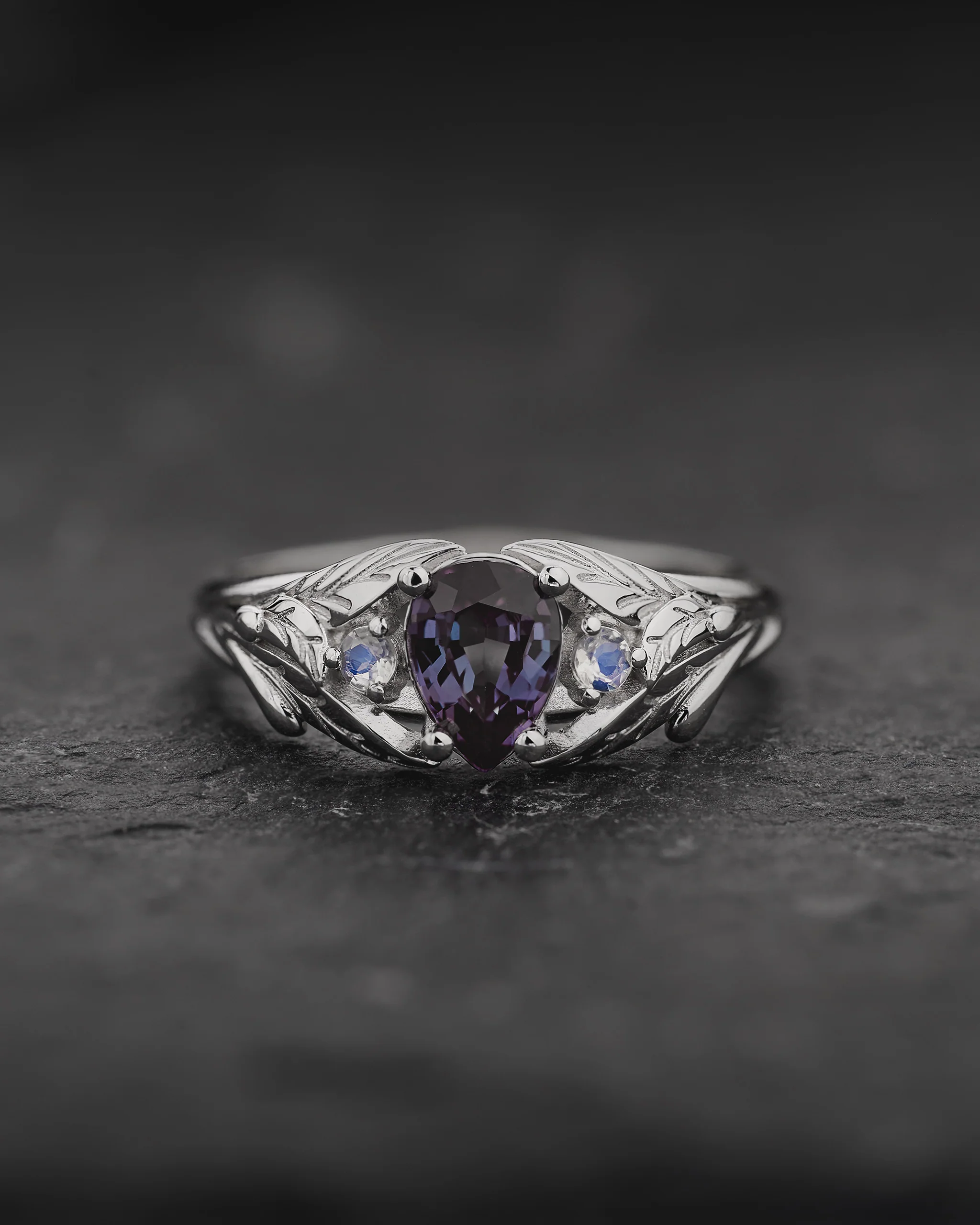 READY TO SHIP Wisteria ring with alexandrite and accent moonstones, 14K white gold, AVAILABLE RING SIZES: 5.5 - 8.5 US