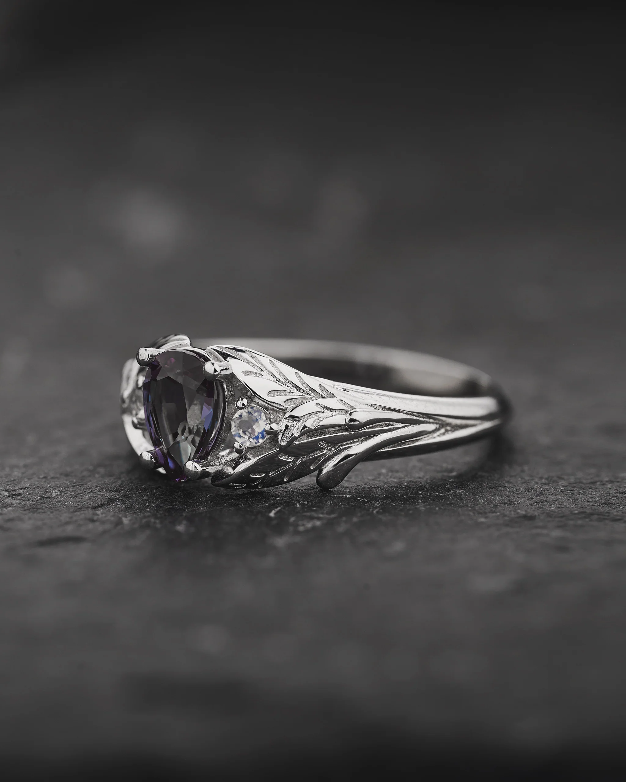 READY TO SHIP Wisteria ring with alexandrite and accent moonstones, 14K white gold, AVAILABLE RING SIZES: 5.5 - 8.5 US - Image 2