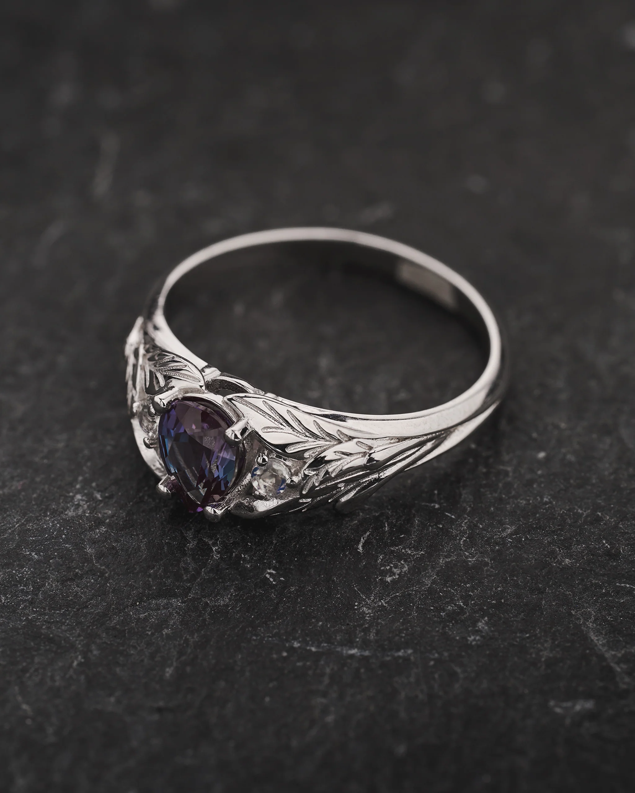 READY TO SHIP Wisteria ring with alexandrite and accent moonstones, 14K white gold, AVAILABLE RING SIZES: 5.5 - 8.5 US - Image 3