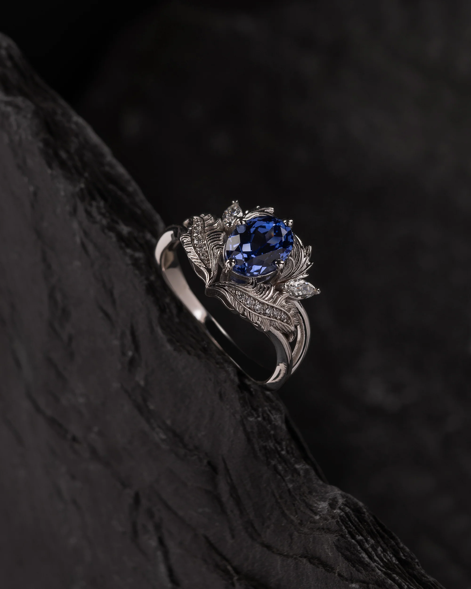 Royal blue lab sapphire engagement ring with diamonds / Adonis - Image 4