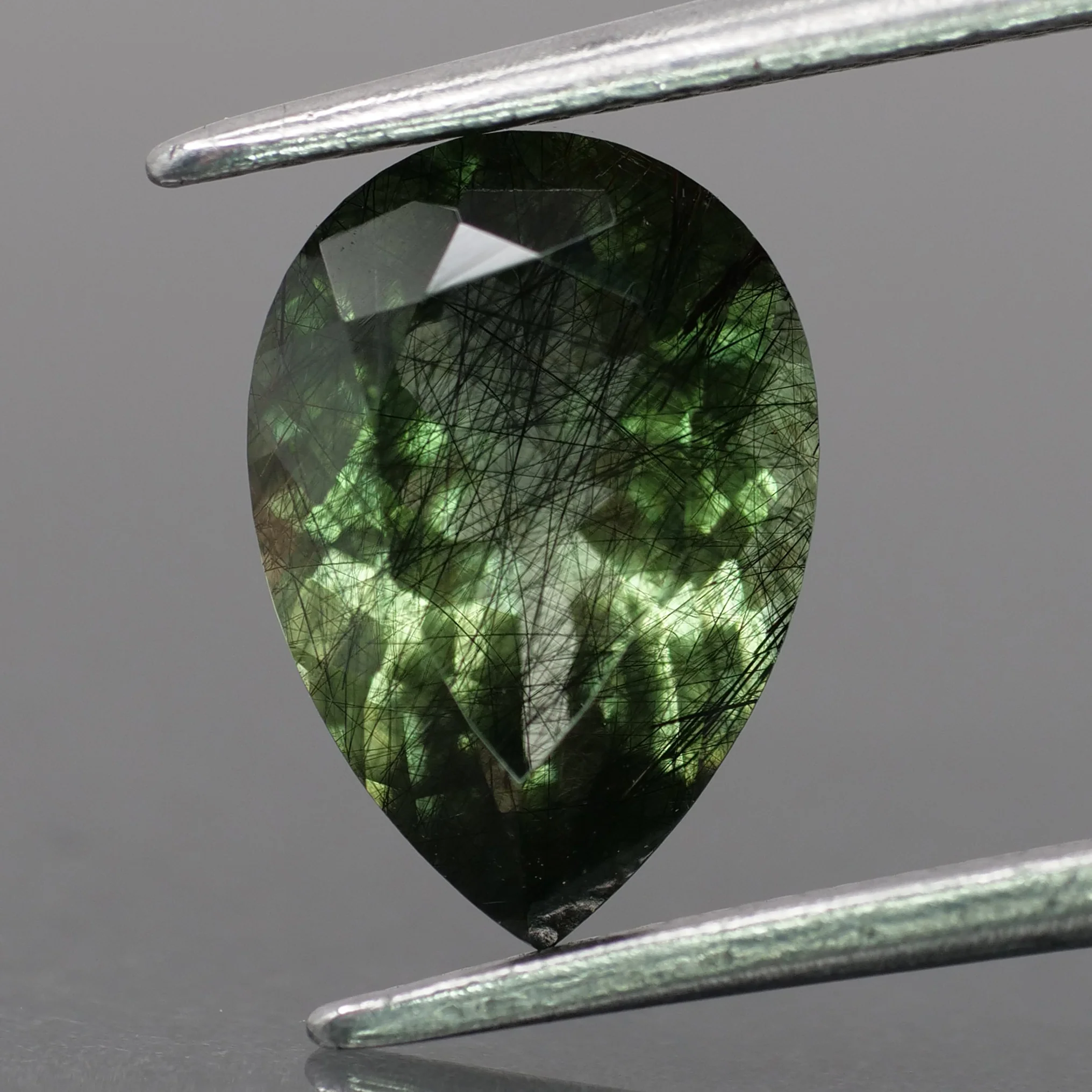 Rutile Peridot | natural, green color, pear-cut, 10x7mm, 1.7ct - choose yours