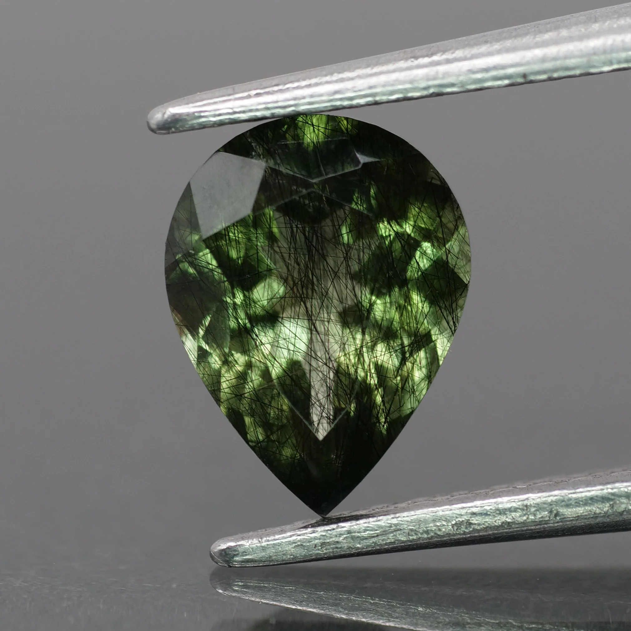 Rutile Peridot | natural, green color, pear-cut, 8x6mm, 1ct - choose yours