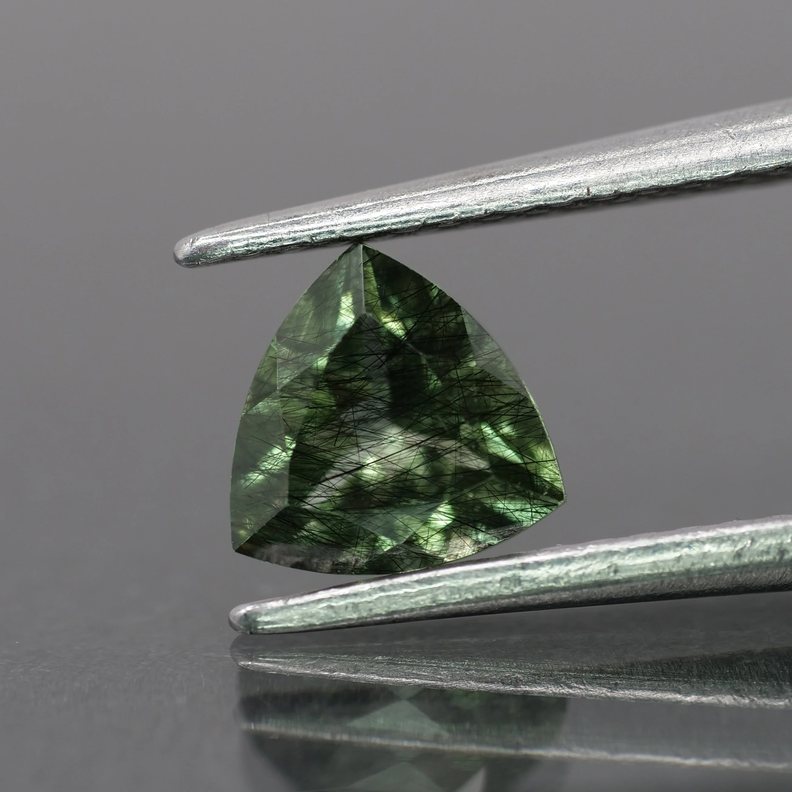 Rutile Peridot | natural, green color, trillion-cut, 6mm, 0.7ct - choose yours