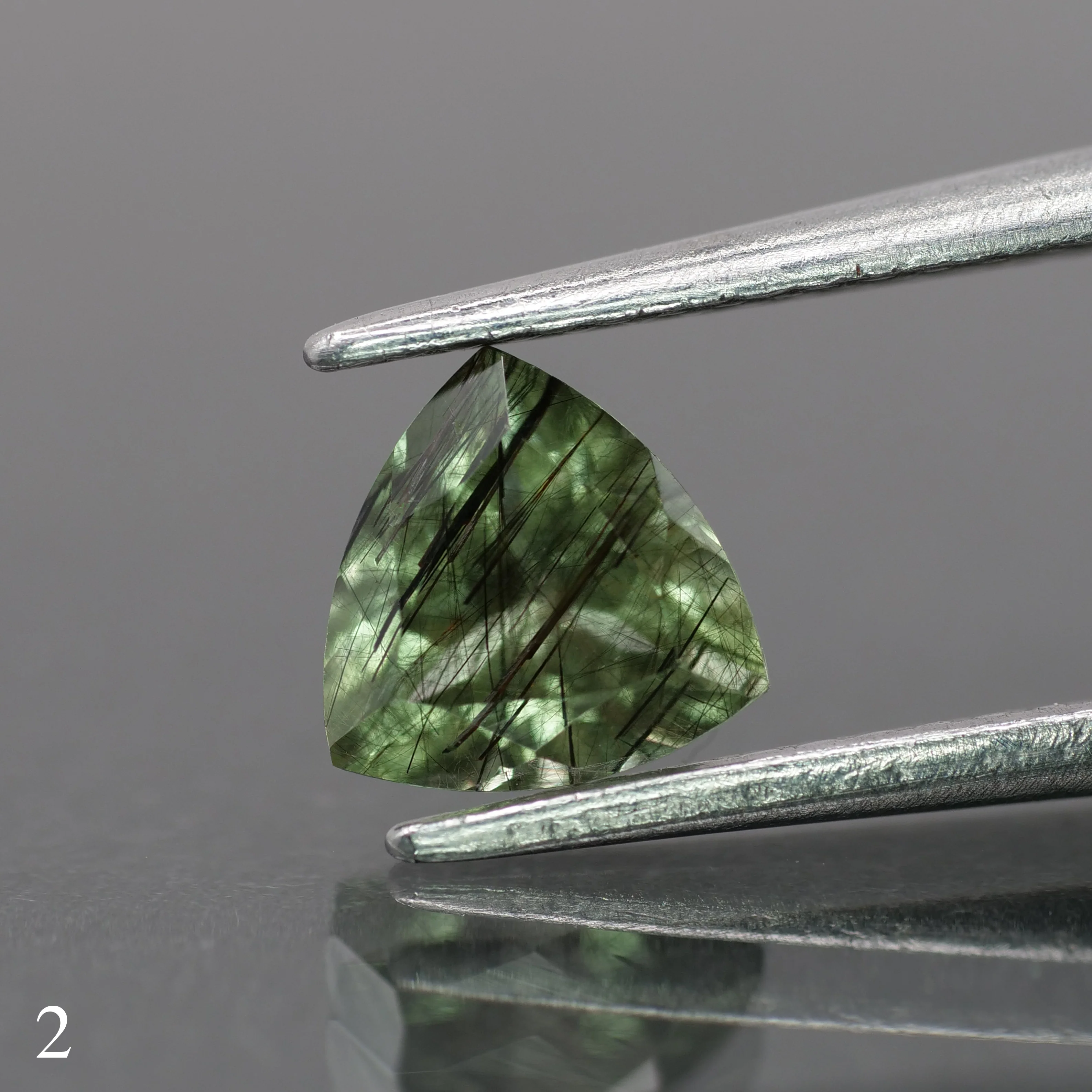 Rutile Peridot | natural, green color, trillion-cut, 6mm, 0.7ct - choose yours - Image 3