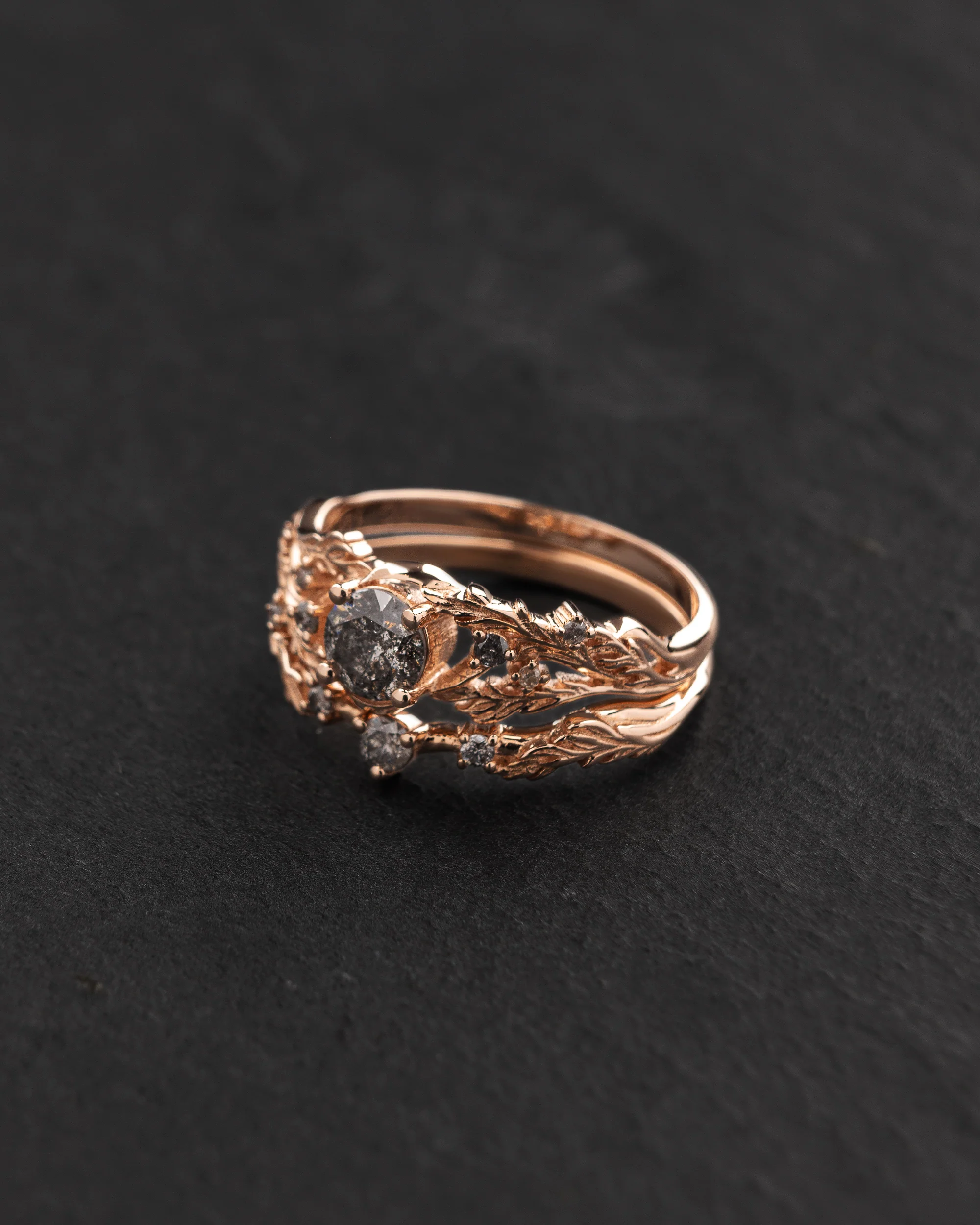 Salt & pepper diamond bridal set for a forest nymph / Japanese Maple - Image 3