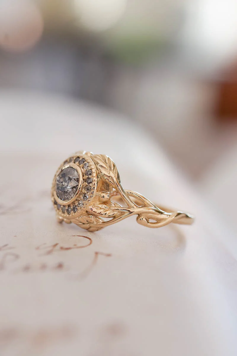 Salt & pepper halo diamonds engagement ring / Tilia halo - Image 3