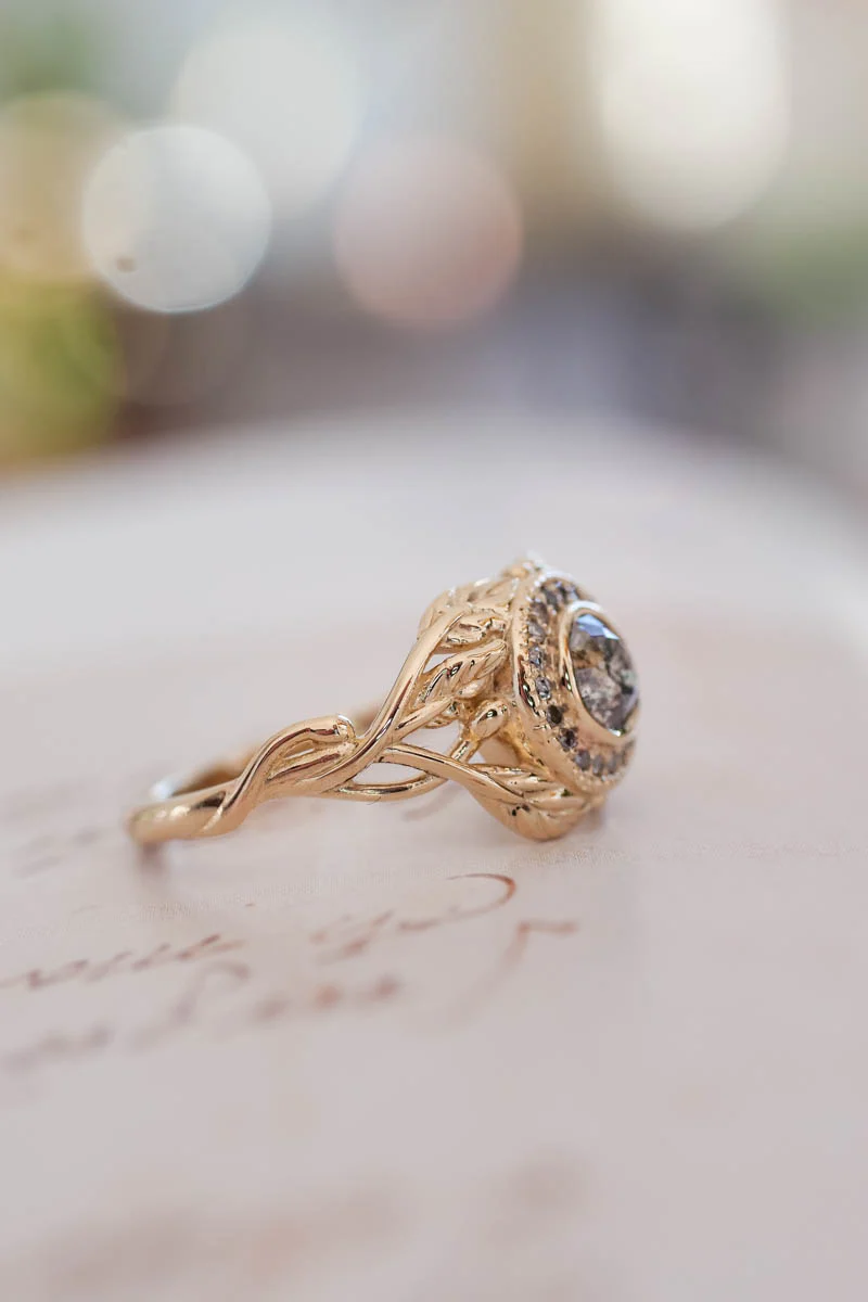 Salt & pepper halo diamonds engagement ring / Tilia halo - Image 5