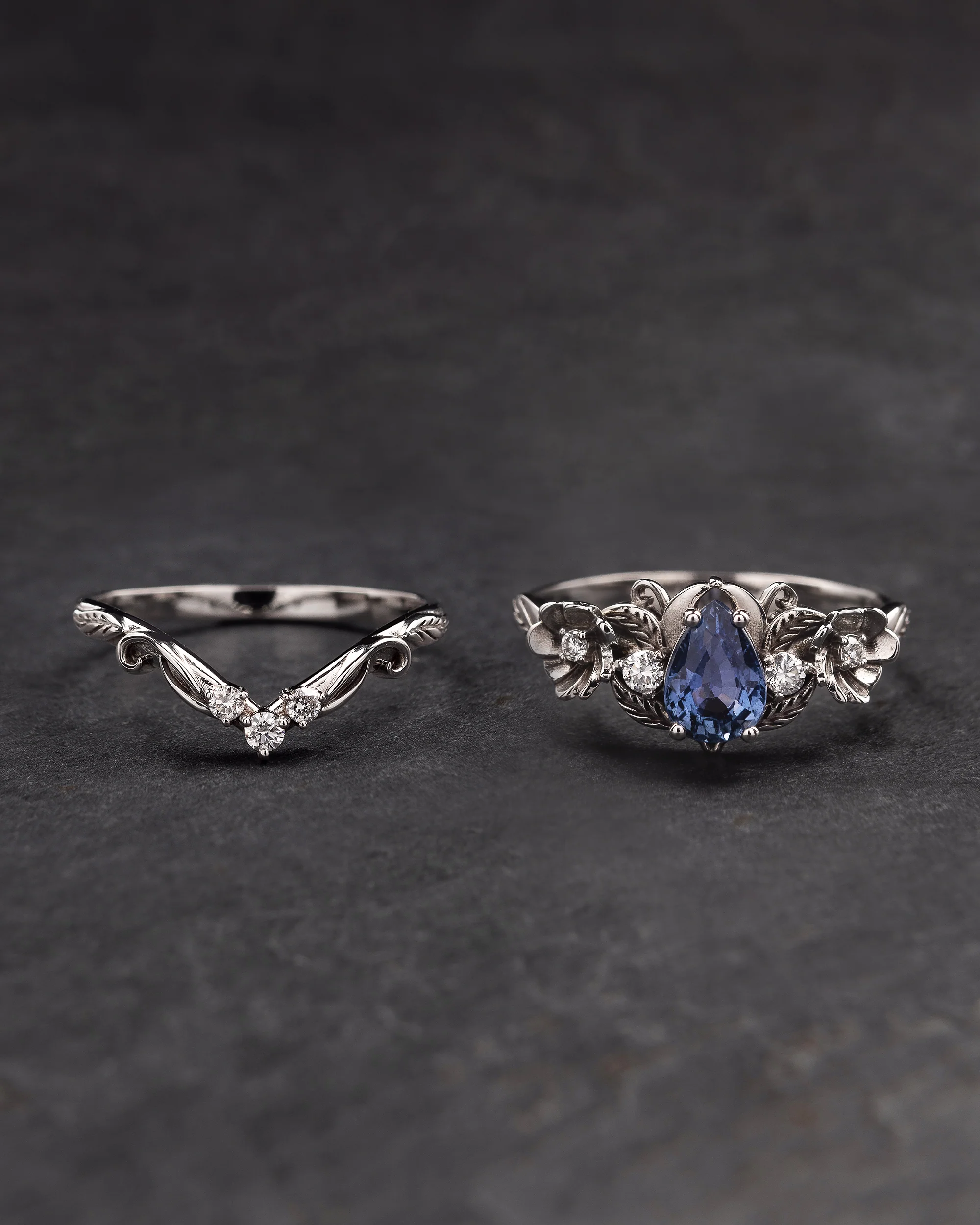Sapphire and diamonds bridal set, nature inspired / Adelina - Image 2