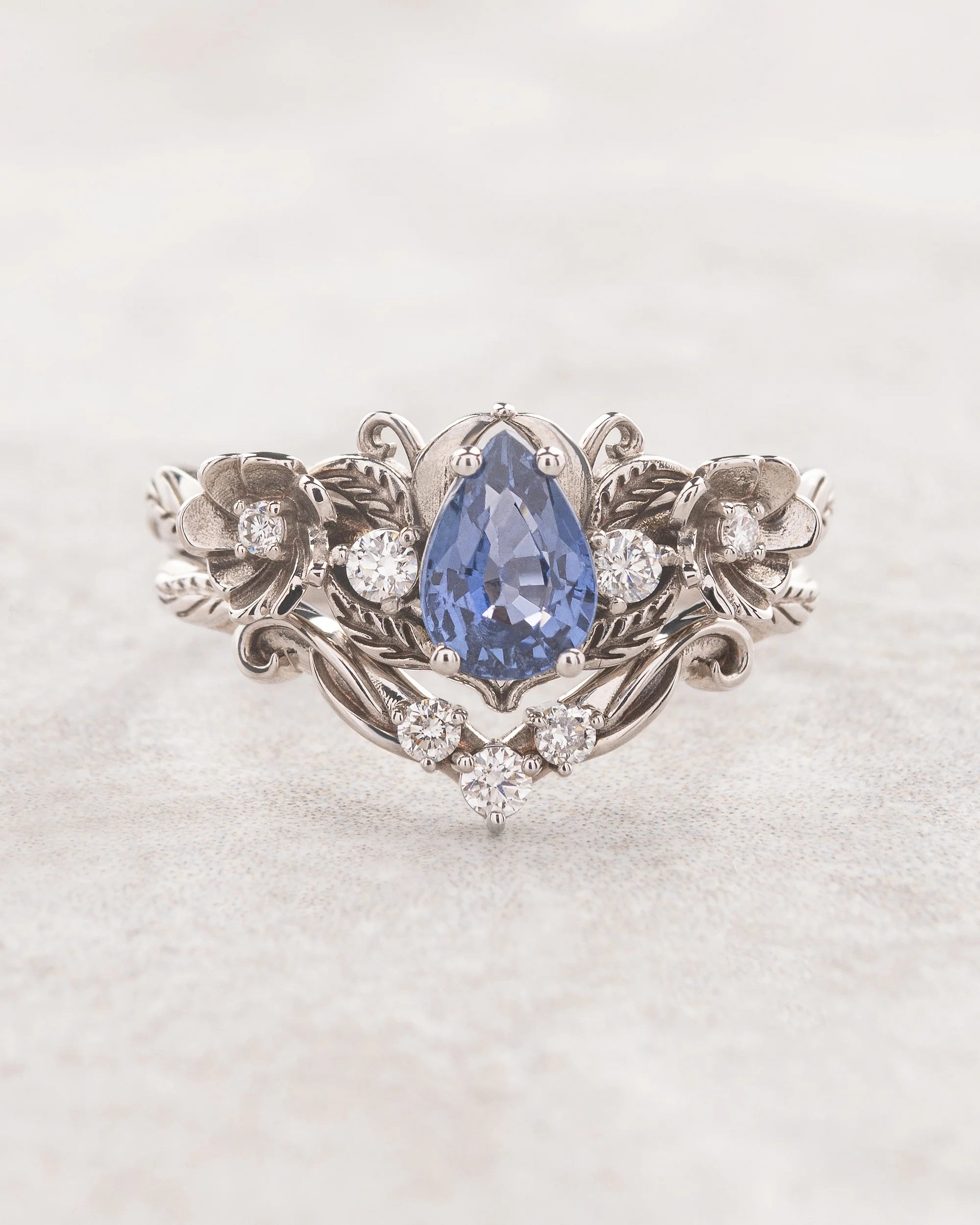 Sapphire and diamonds ring, flower engagement ring / Adelina - Image 5