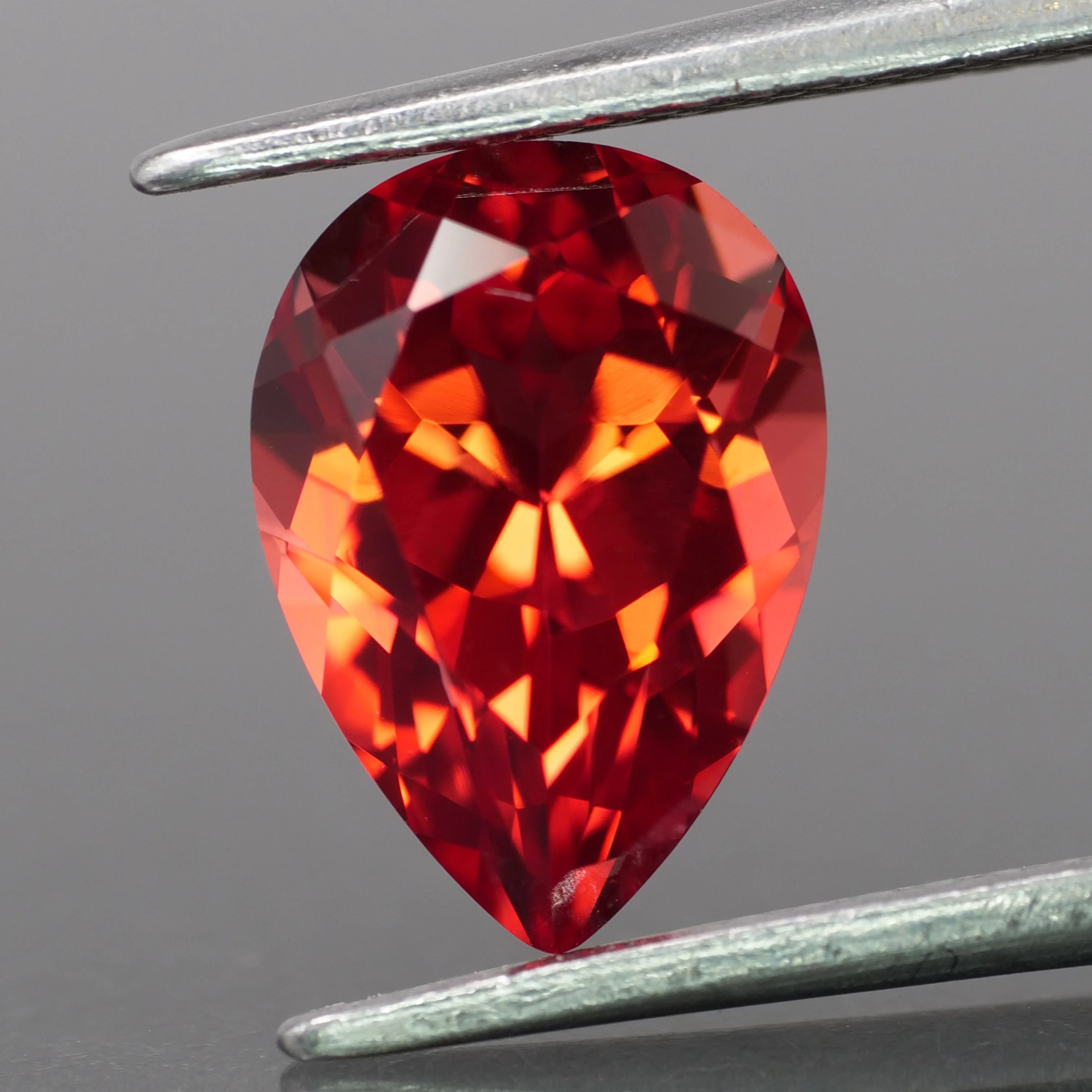 Sapphire | lab-grown, red padparadscha color, pear-cut, 10x7mm, 2.7ct
