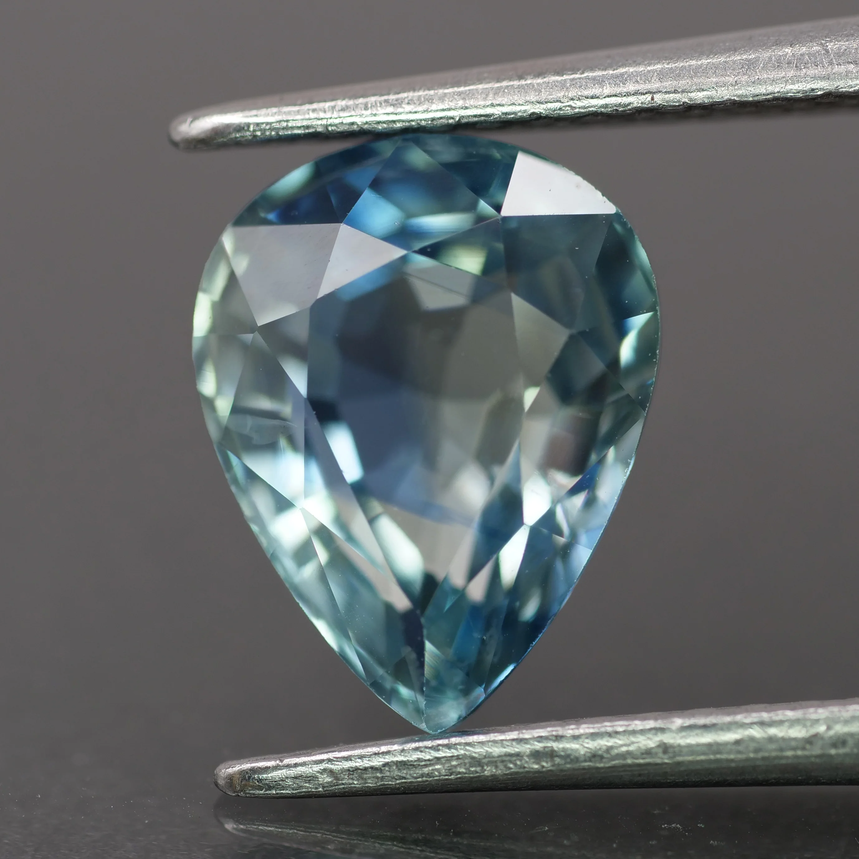 Sapphire | natural, pastel greenish blue color, pear-cut, *9x7mm, 1.8ct
