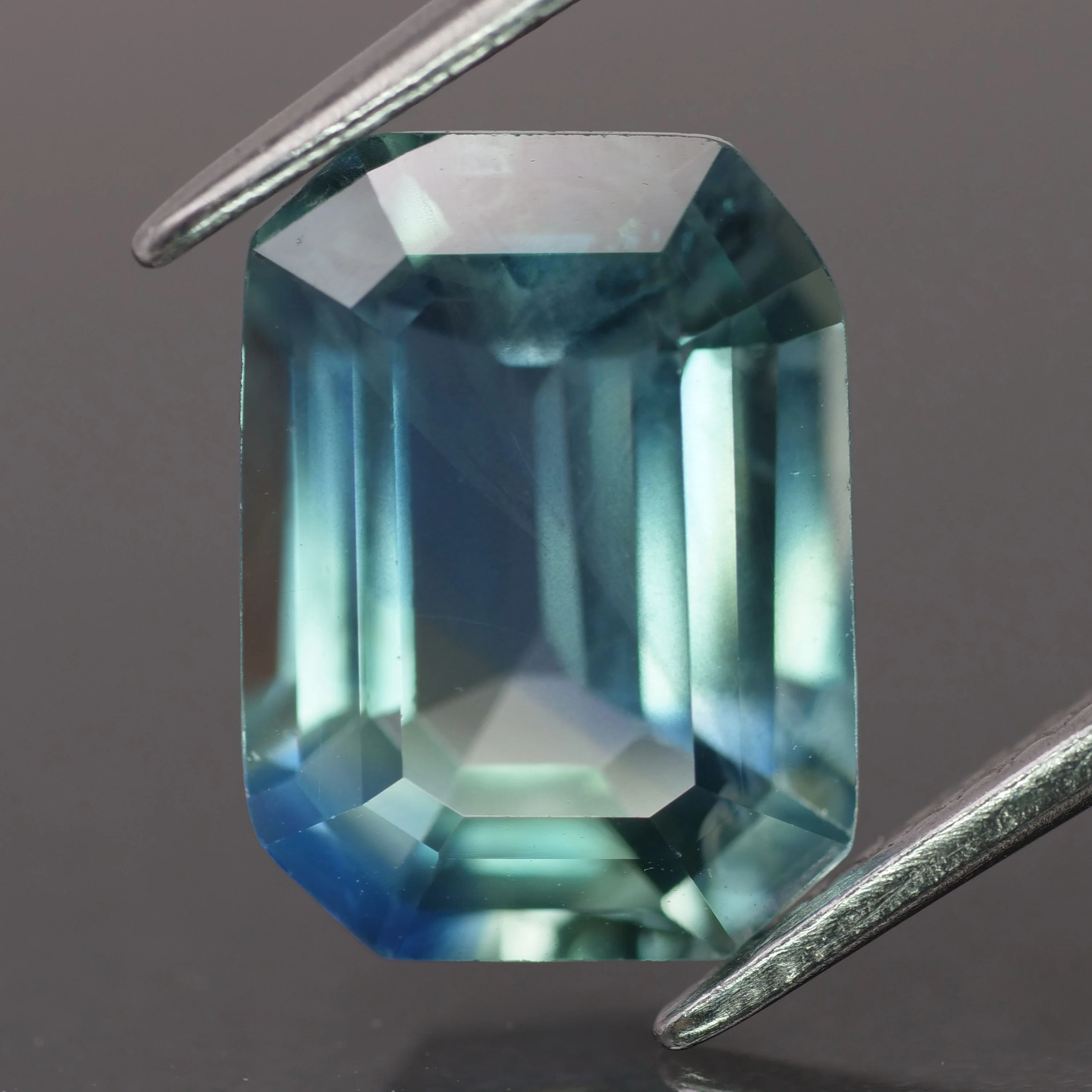 Sapphire | natural, teal color, emerald-cut, *10.5x8mm, 3.7ct