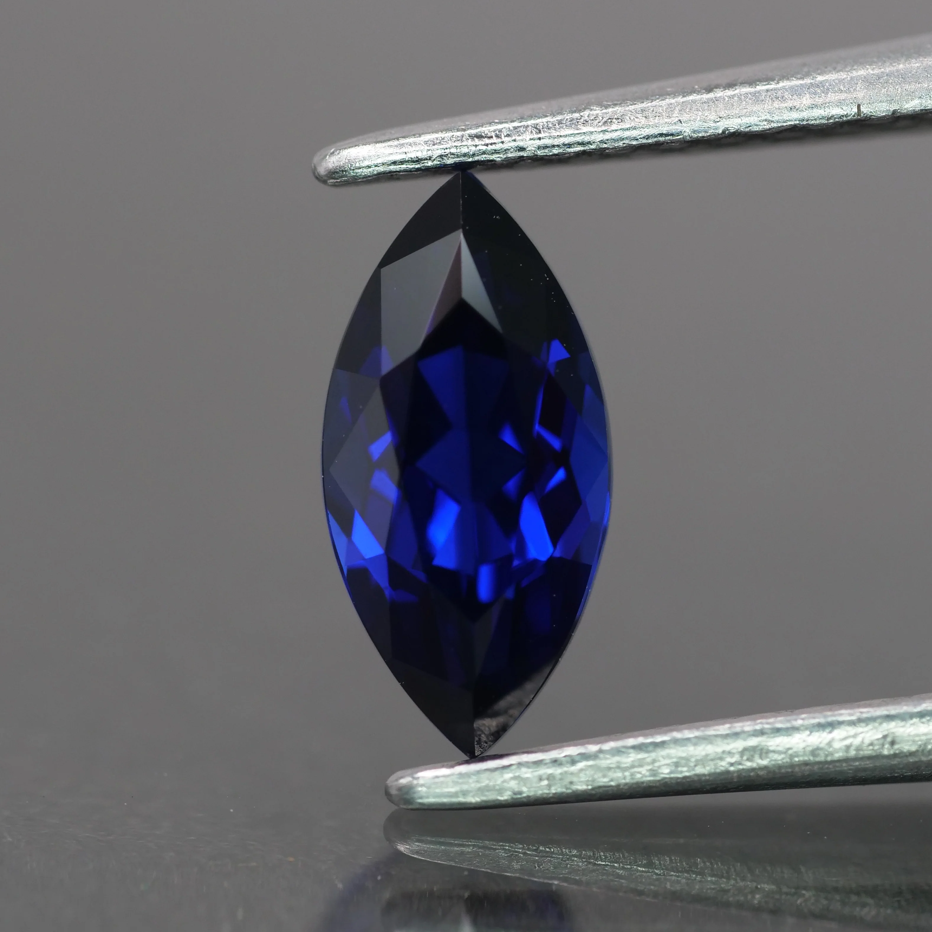 Sapphire | Royal Blue color, lab-grown, marquise-cut, 8x4mm, 0.8ct