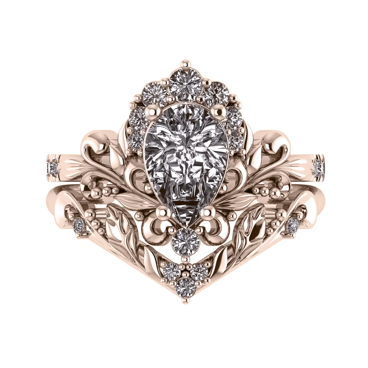 Sophie | custom bridal ring set for pear cut gemstone 9x6 mm