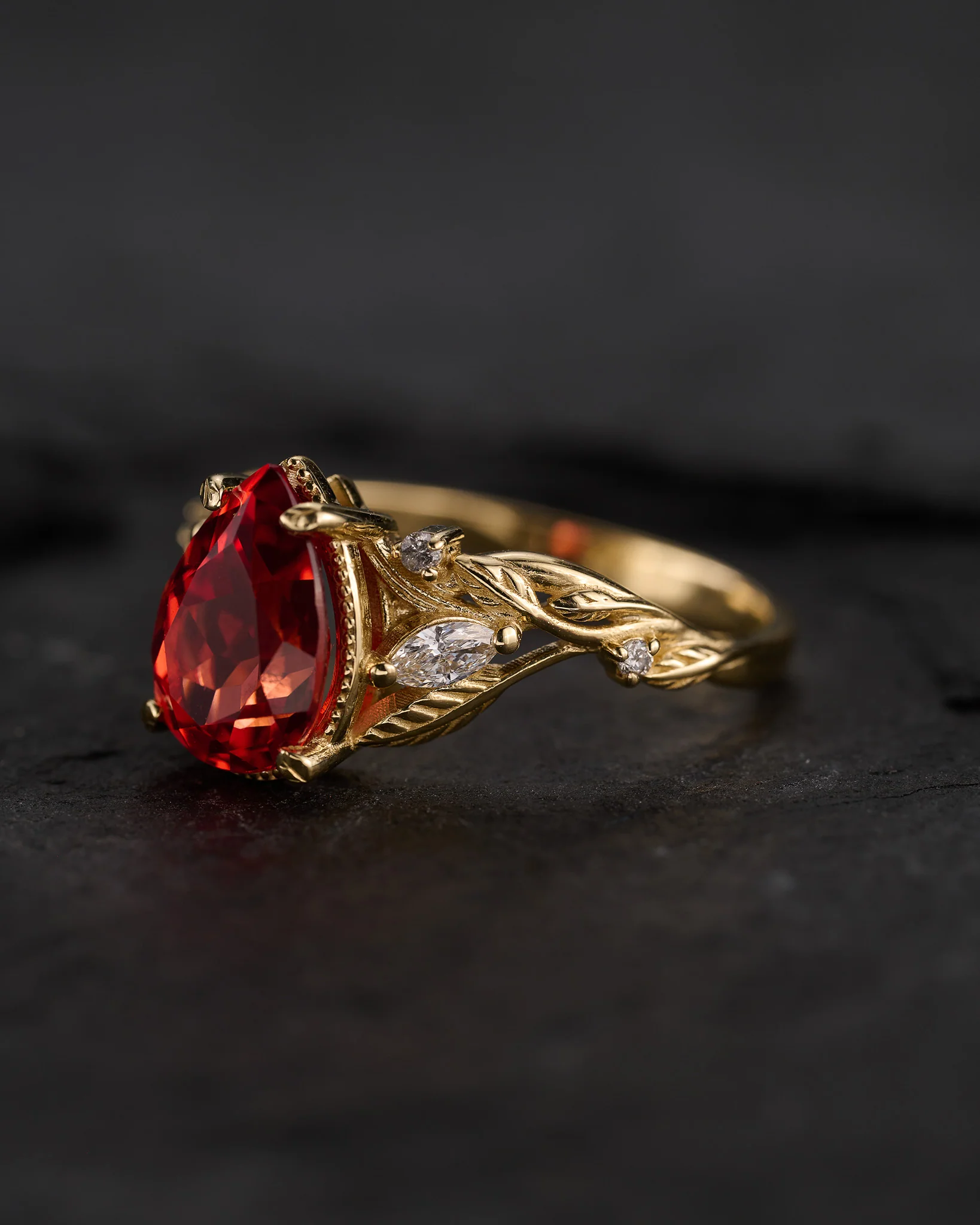 Spectacular lab padparadscha sapphire engagement ring with diamonds  / Patricia - Image 2