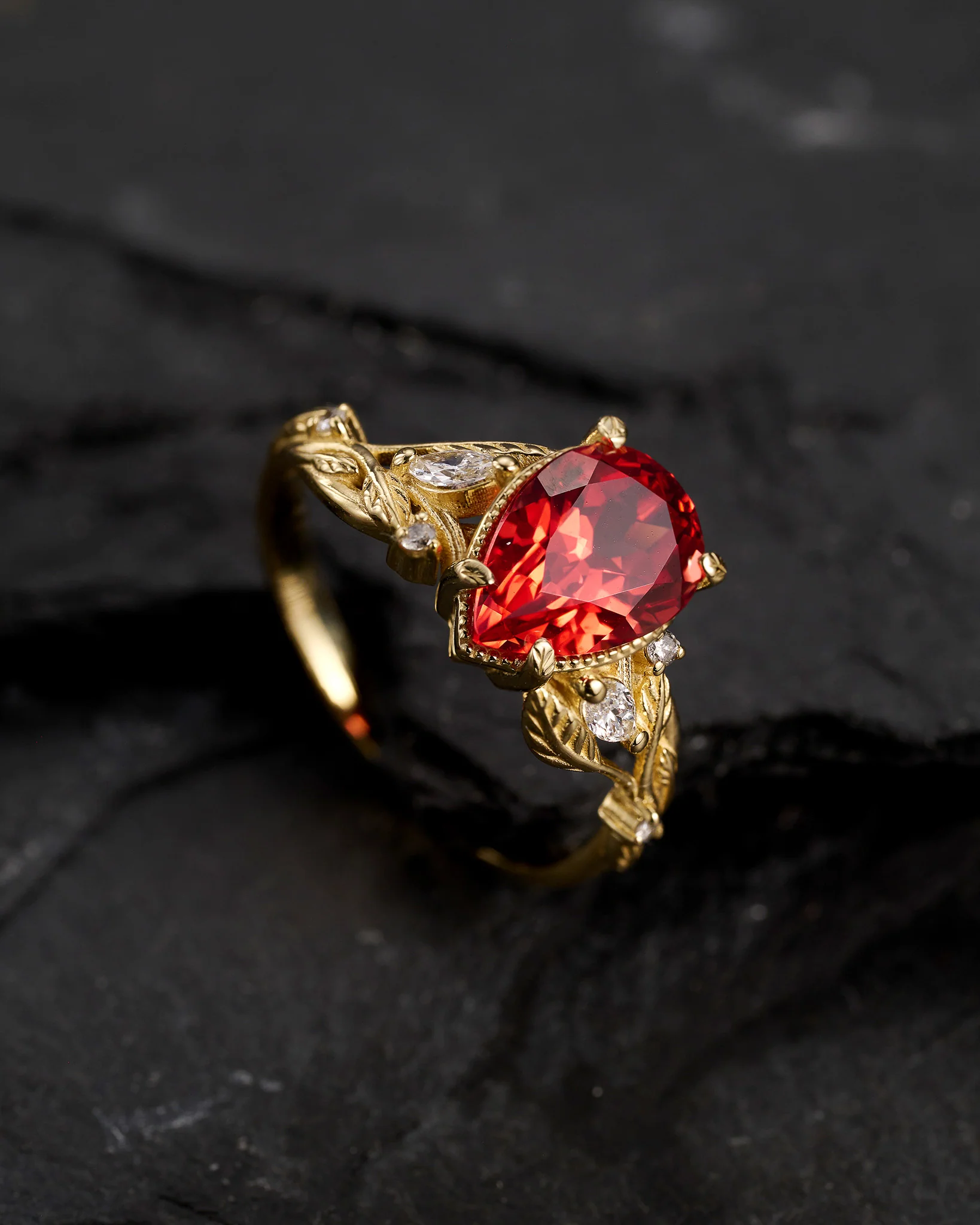 Spectacular lab padparadscha sapphire engagement ring with diamonds  / Patricia - Image 3