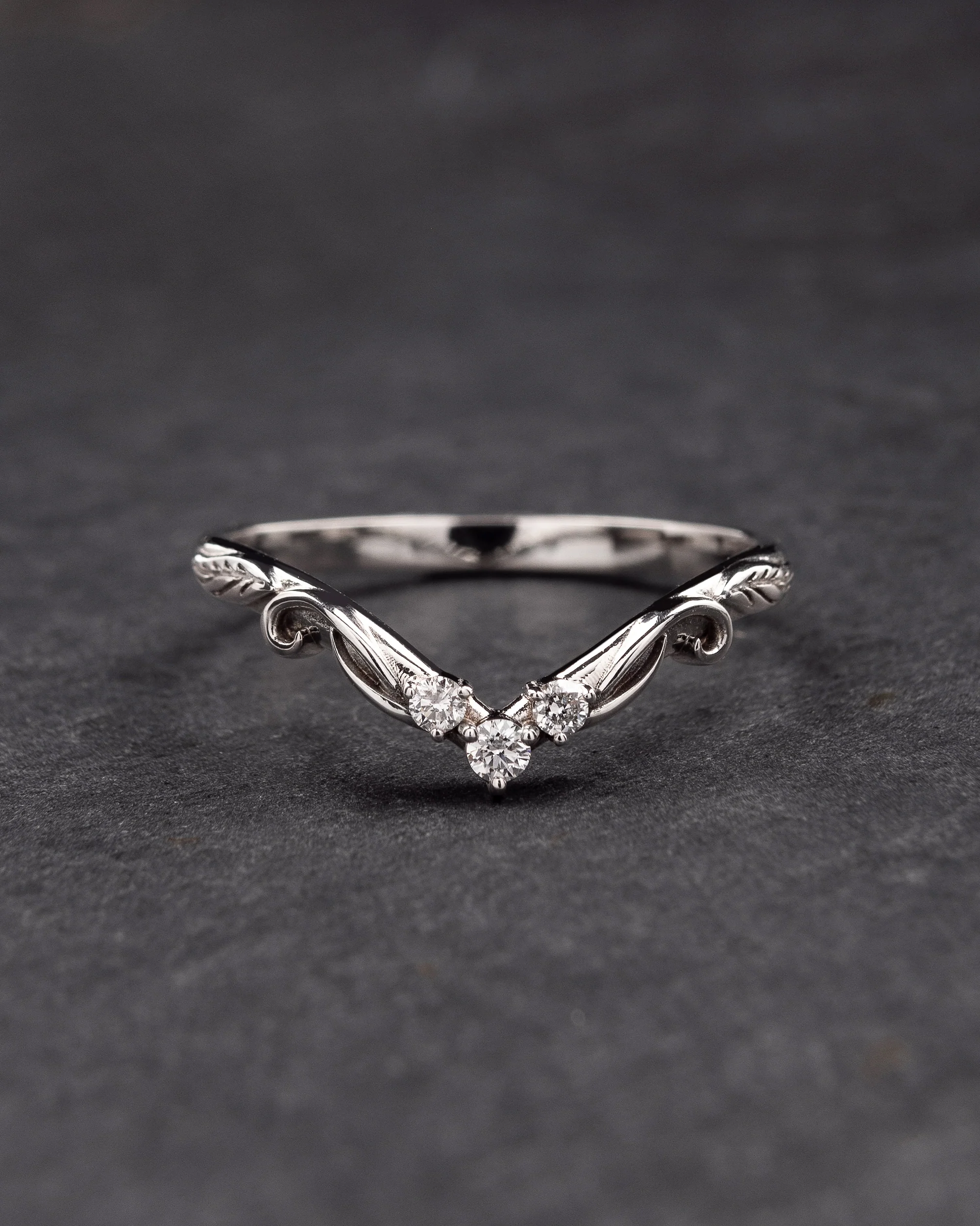 Three diamonds leaf wedding band | matching wedding ring for Adelina