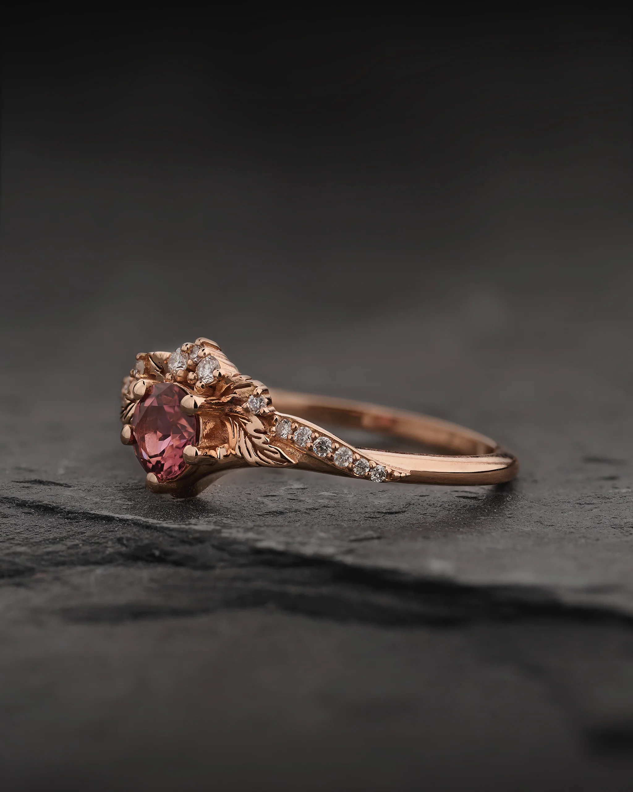 Timeless Engagement Ring with Pink Tourmaline & Accent Diamonds / Amelia - Image 2