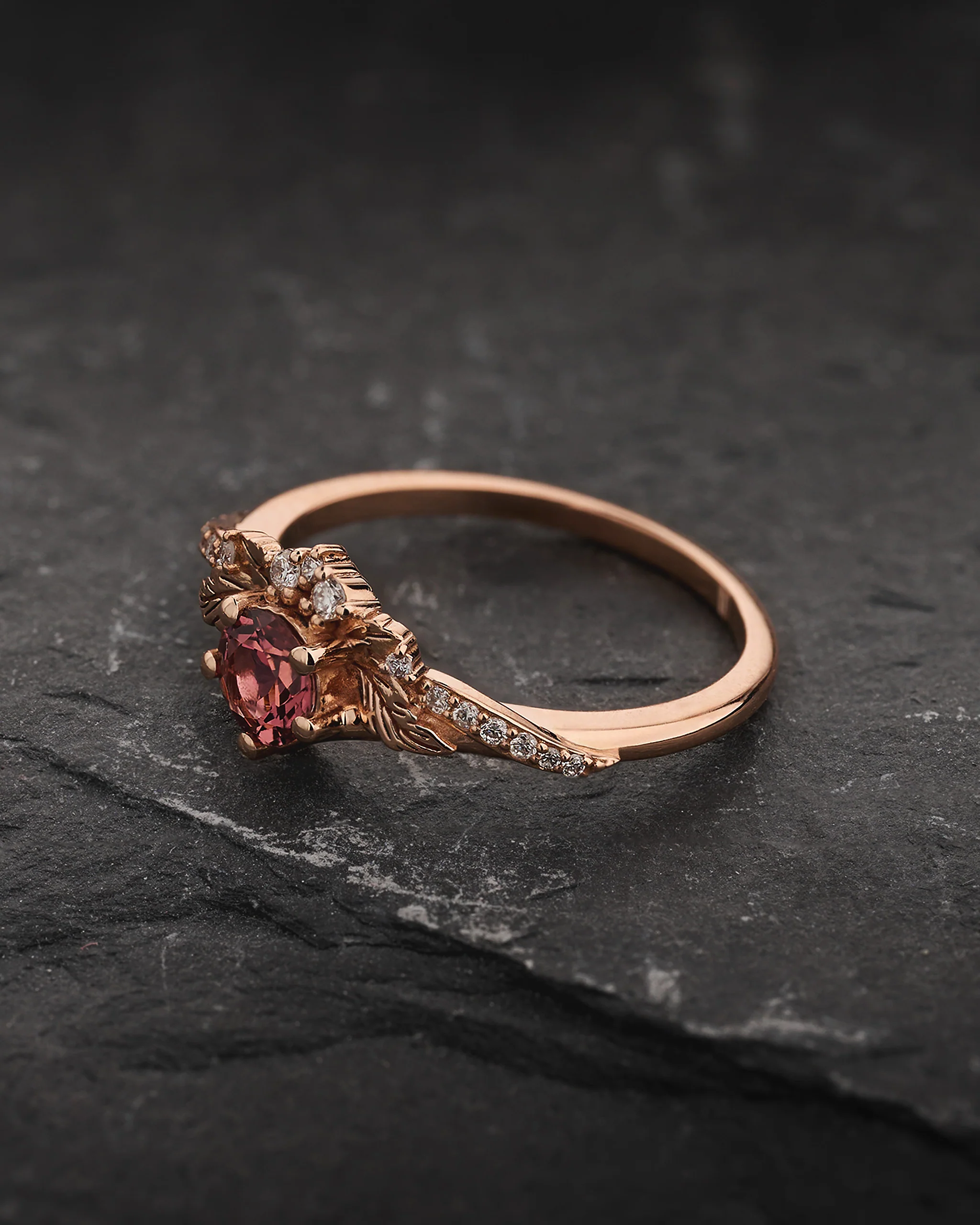 Timeless Engagement Ring with Pink Tourmaline & Accent Diamonds / Amelia - Image 4