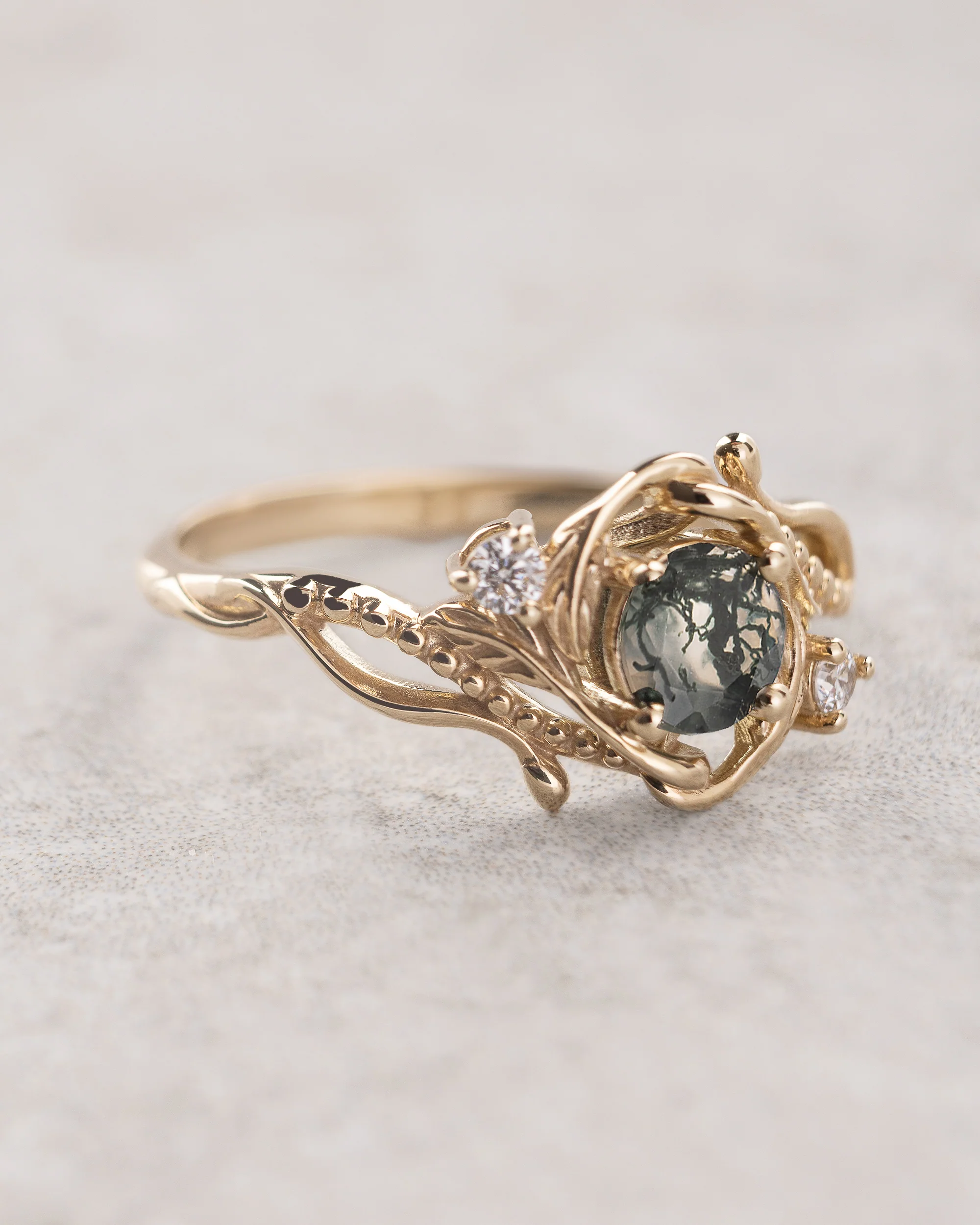 Unique moss agate engagement ring with a stacking wedding band / Undina - Image 2