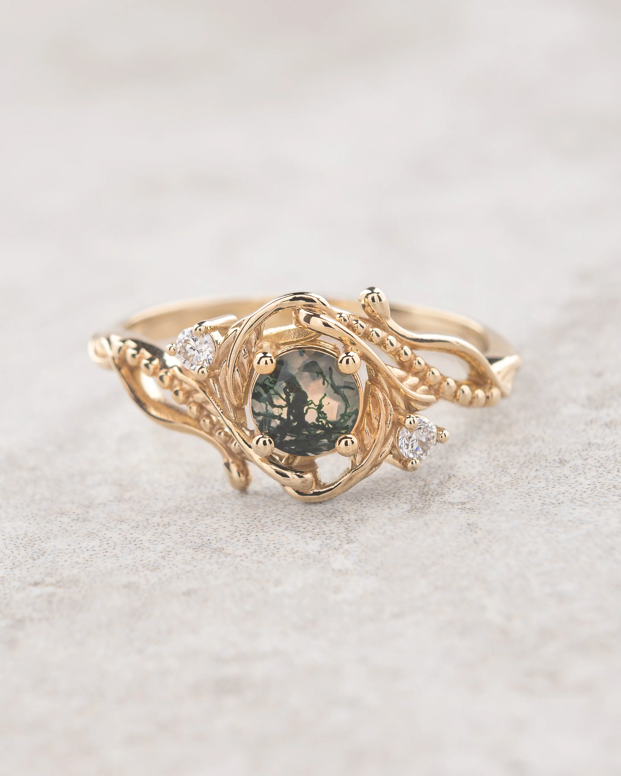 Unique moss agate engagement ring with a stacking wedding band / Undina - Image 3