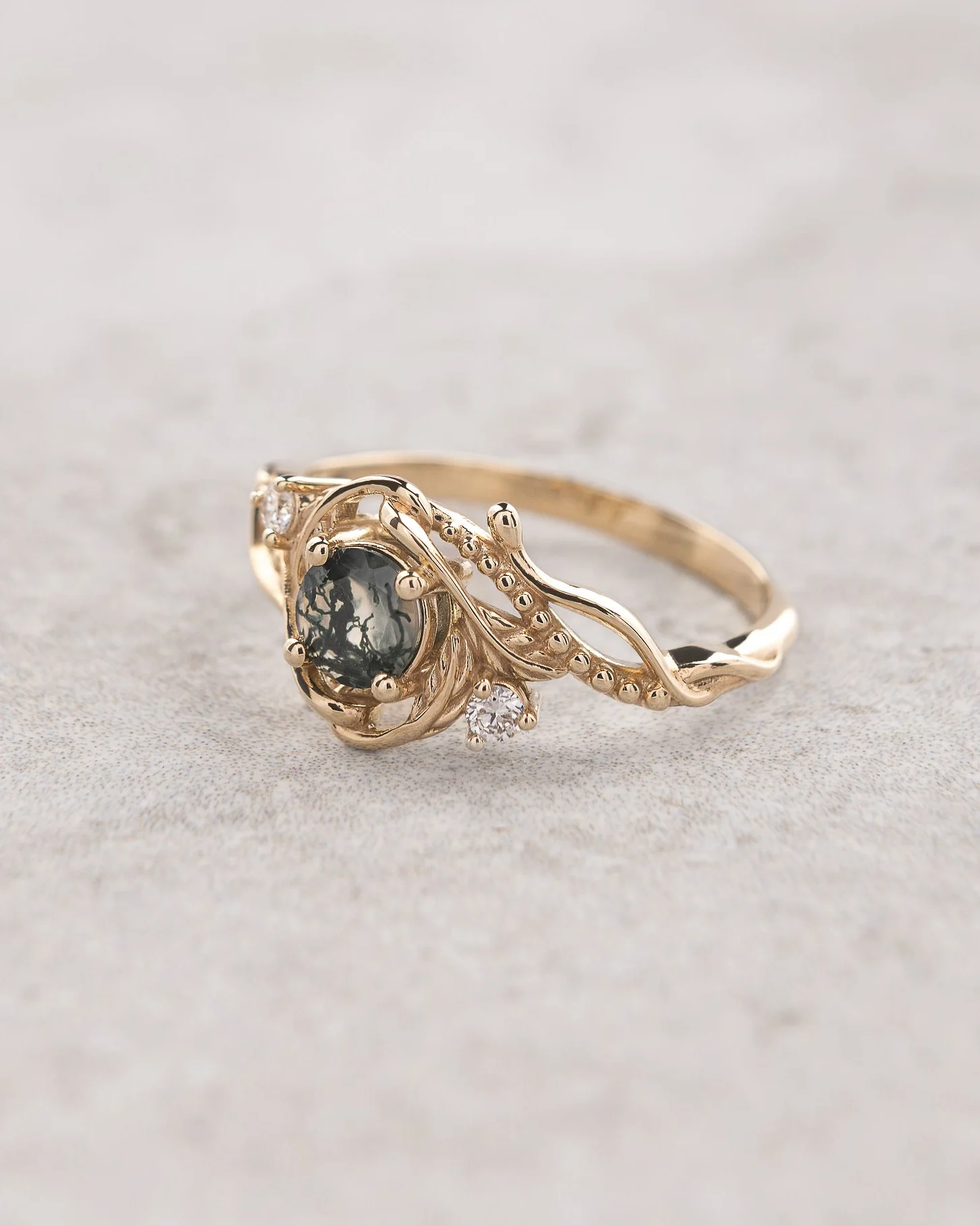 Unique moss agate engagement ring with a stacking wedding band / Undina - Image 4