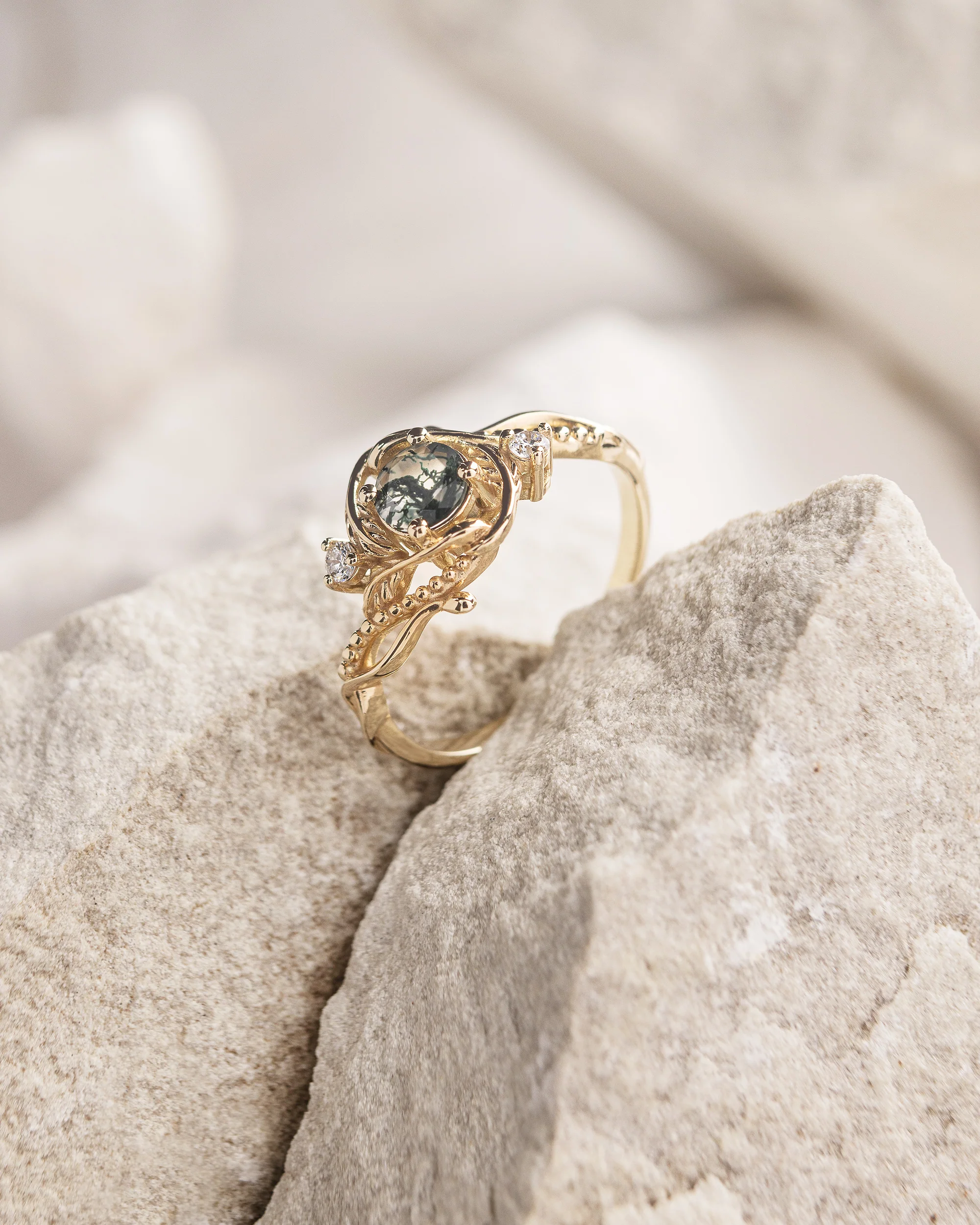 Unique moss agate engagement ring with a stacking wedding band / Undina - Image 5