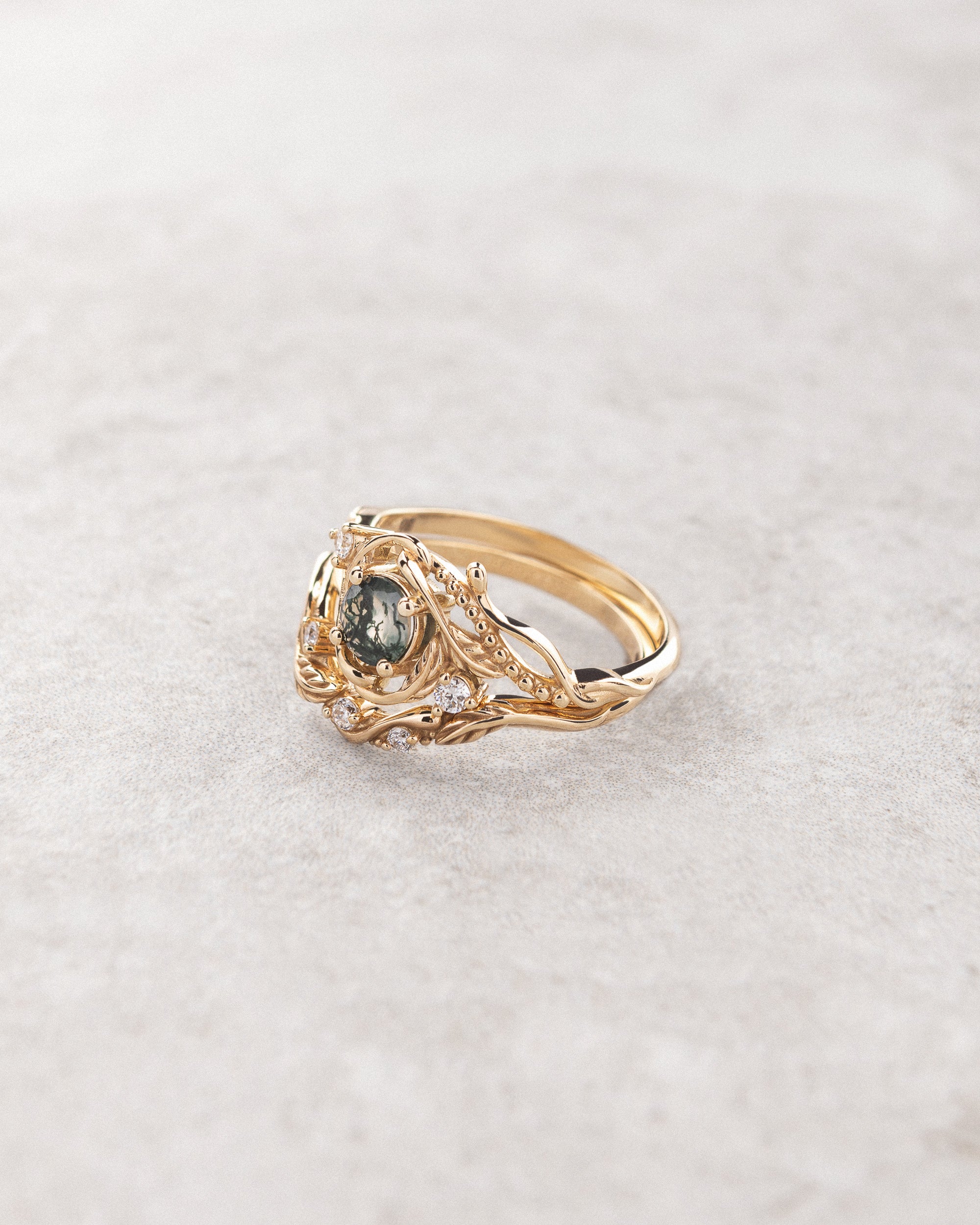 Unique moss agate engagement ring with a stacking wedding band / Undina - Image 6