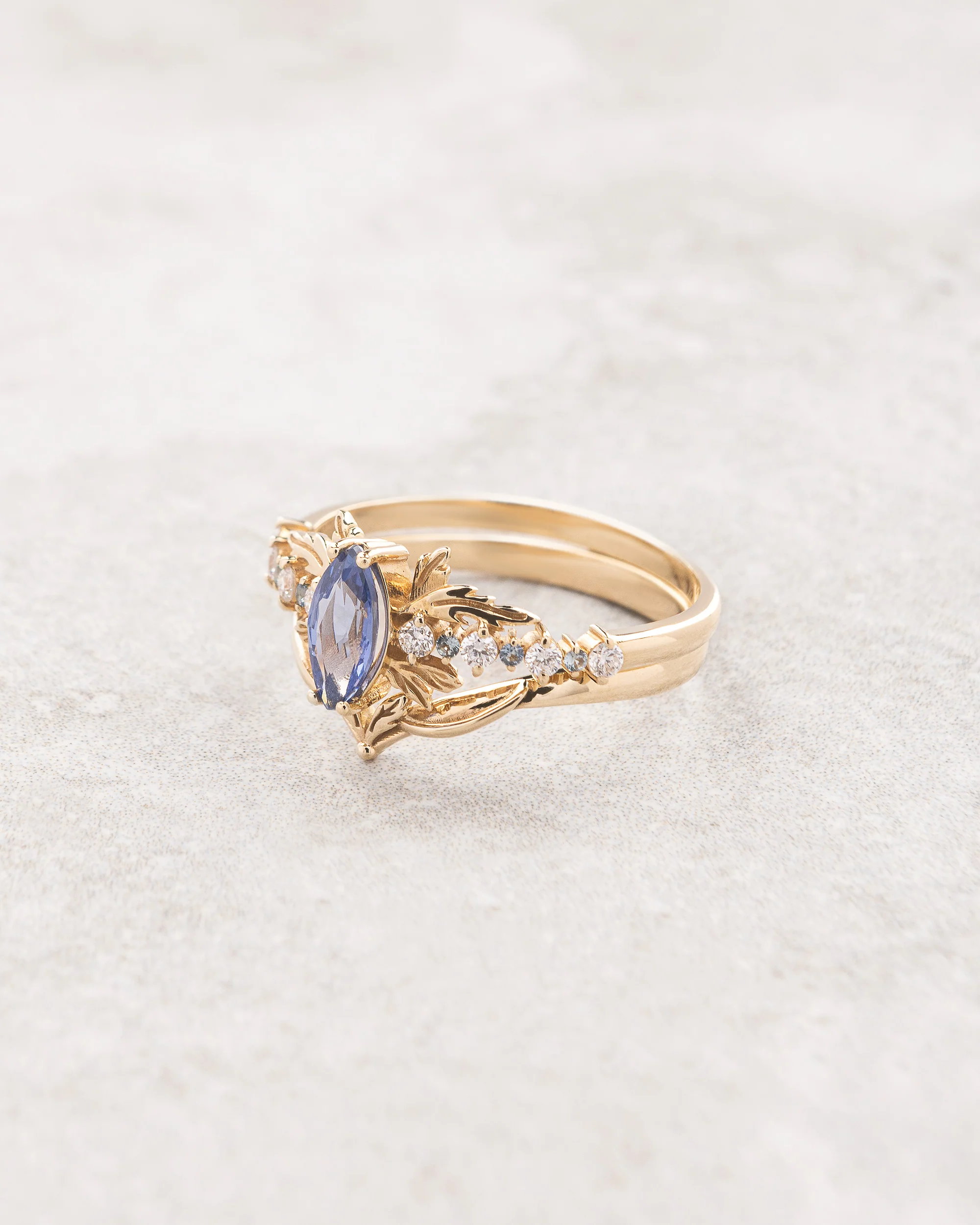 Unusual sapphire bridal ring set with scattered diamonds & sapphires / Verbena - Image 3