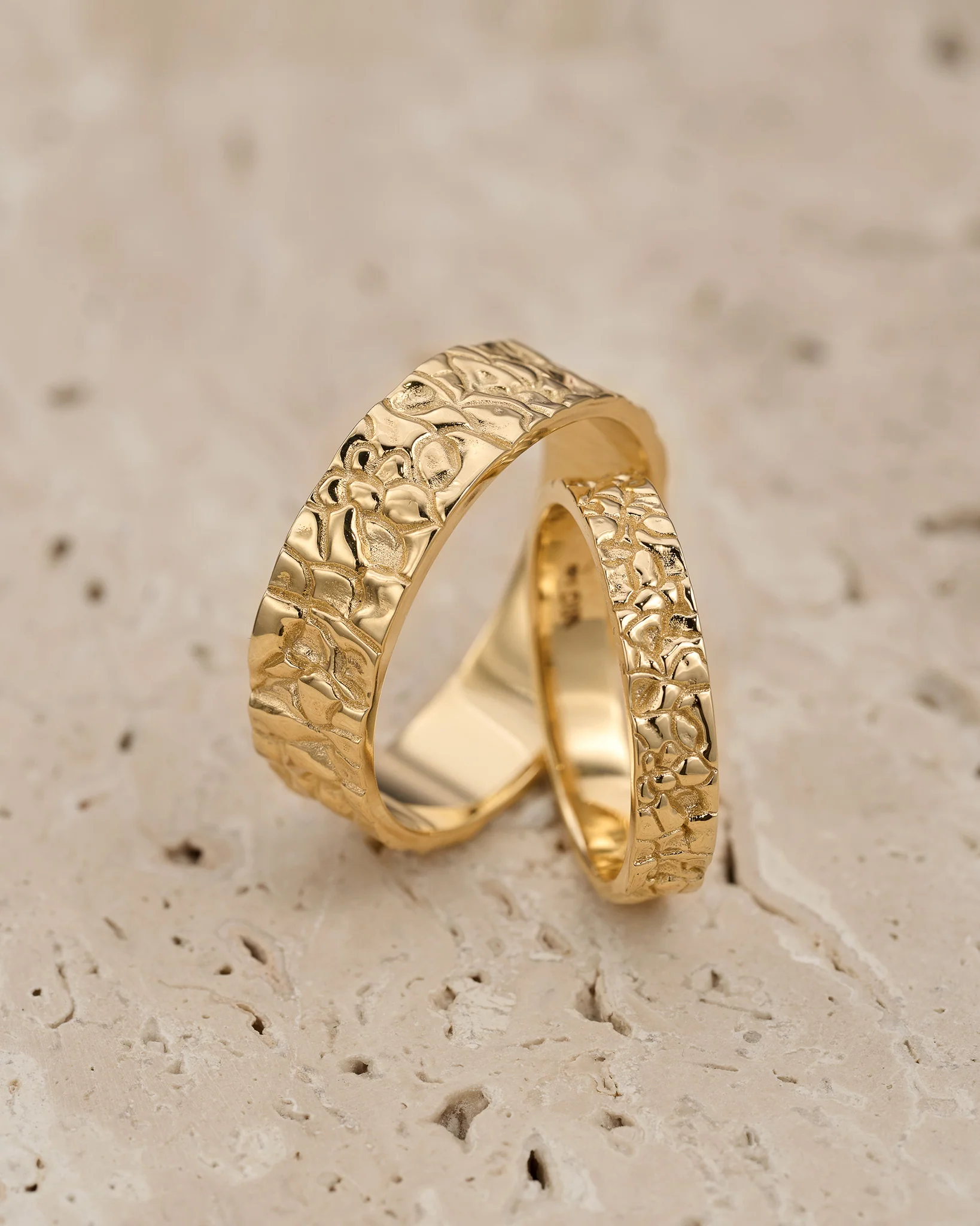 Wedding bands set for couple, rock textured rings - Image 2