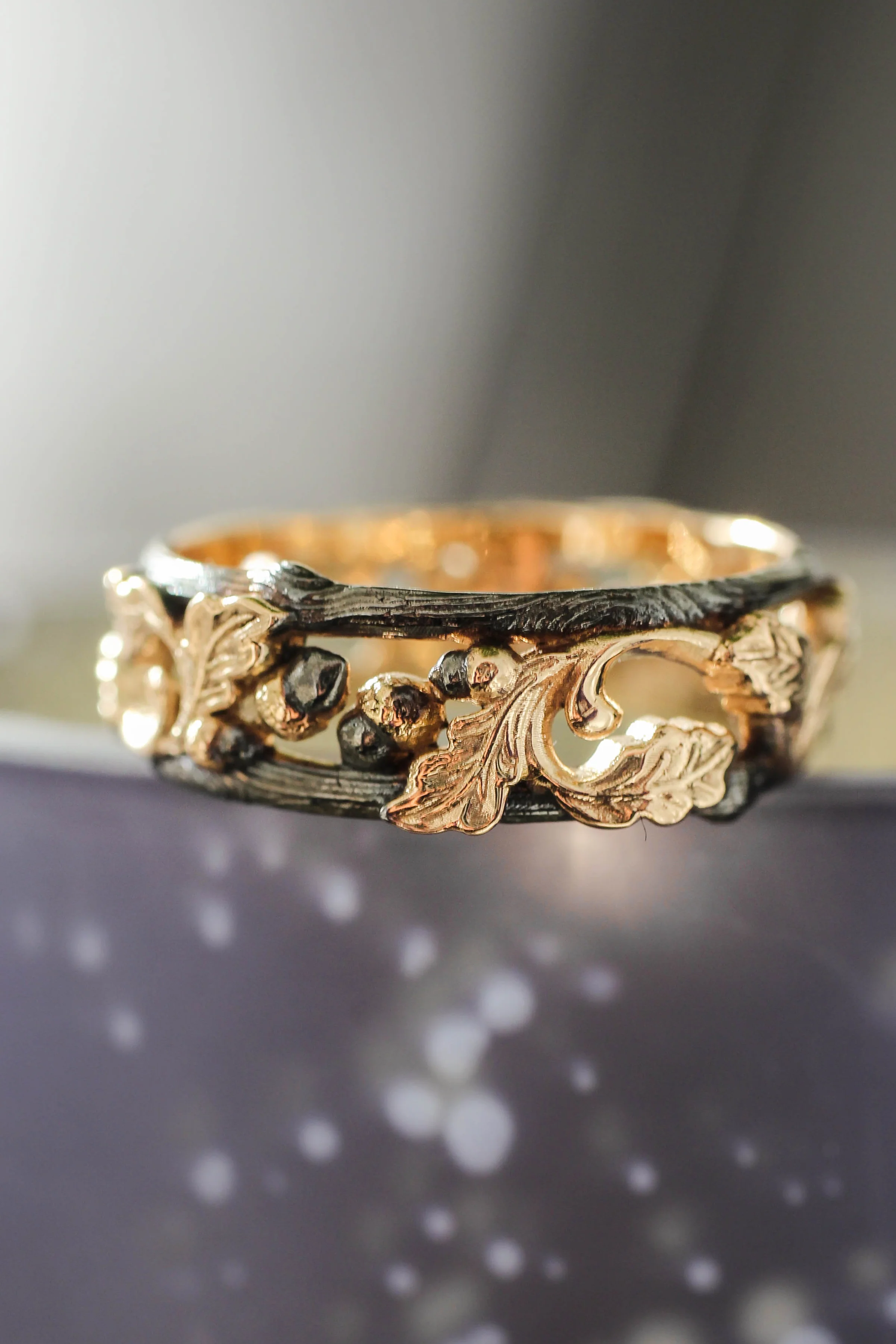 Wedding bands set, oak leaves rings - Image 5