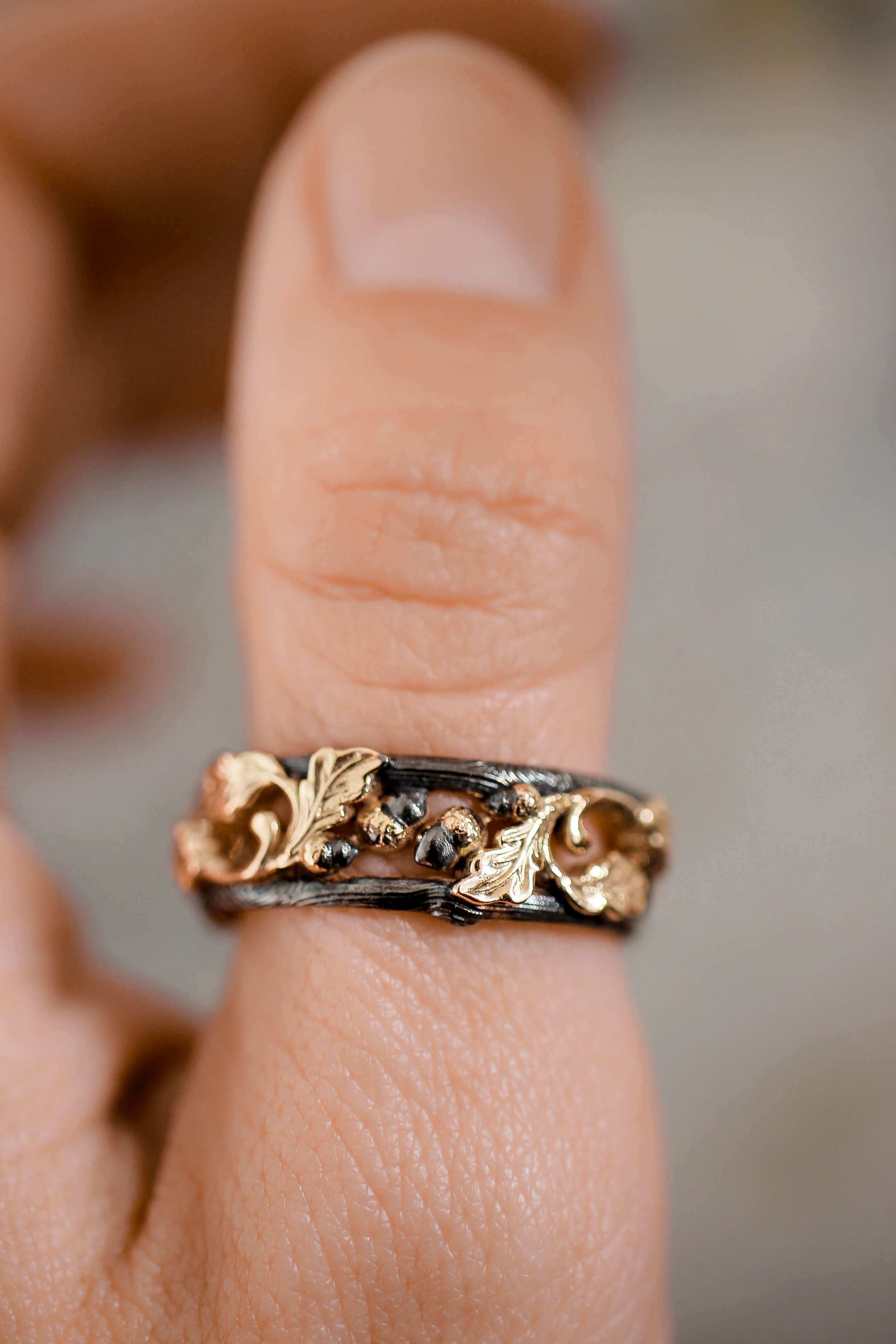 Wedding bands set, oak leaves rings - Image 8