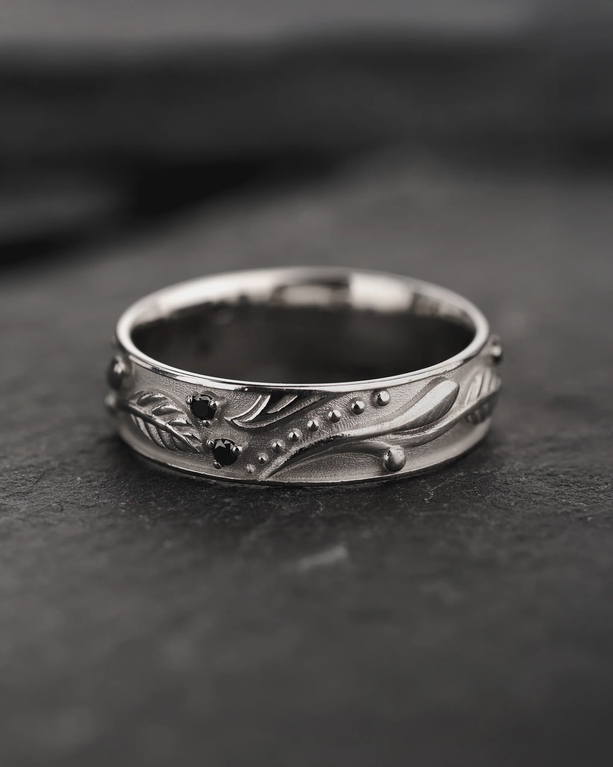 Wedding Bands Set of Callisto Band with Black Diamonds & Matching Ring for Undina - Image 5